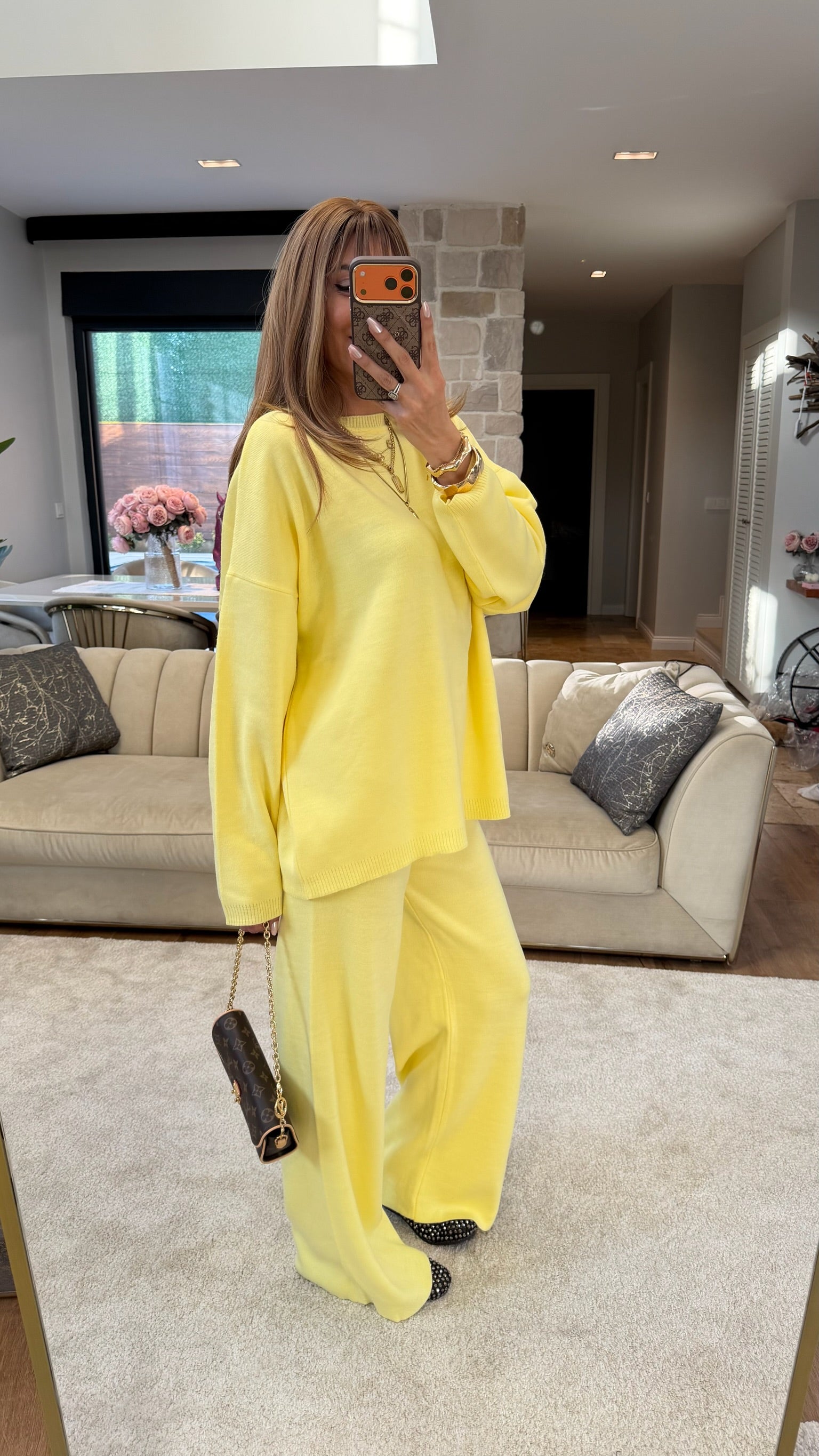 Basic Uzun Kollu Triko Takım Sarı