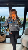 Baskı Kalp Detaylı Fermuarlı Kapjüşonlu Sweatshirt