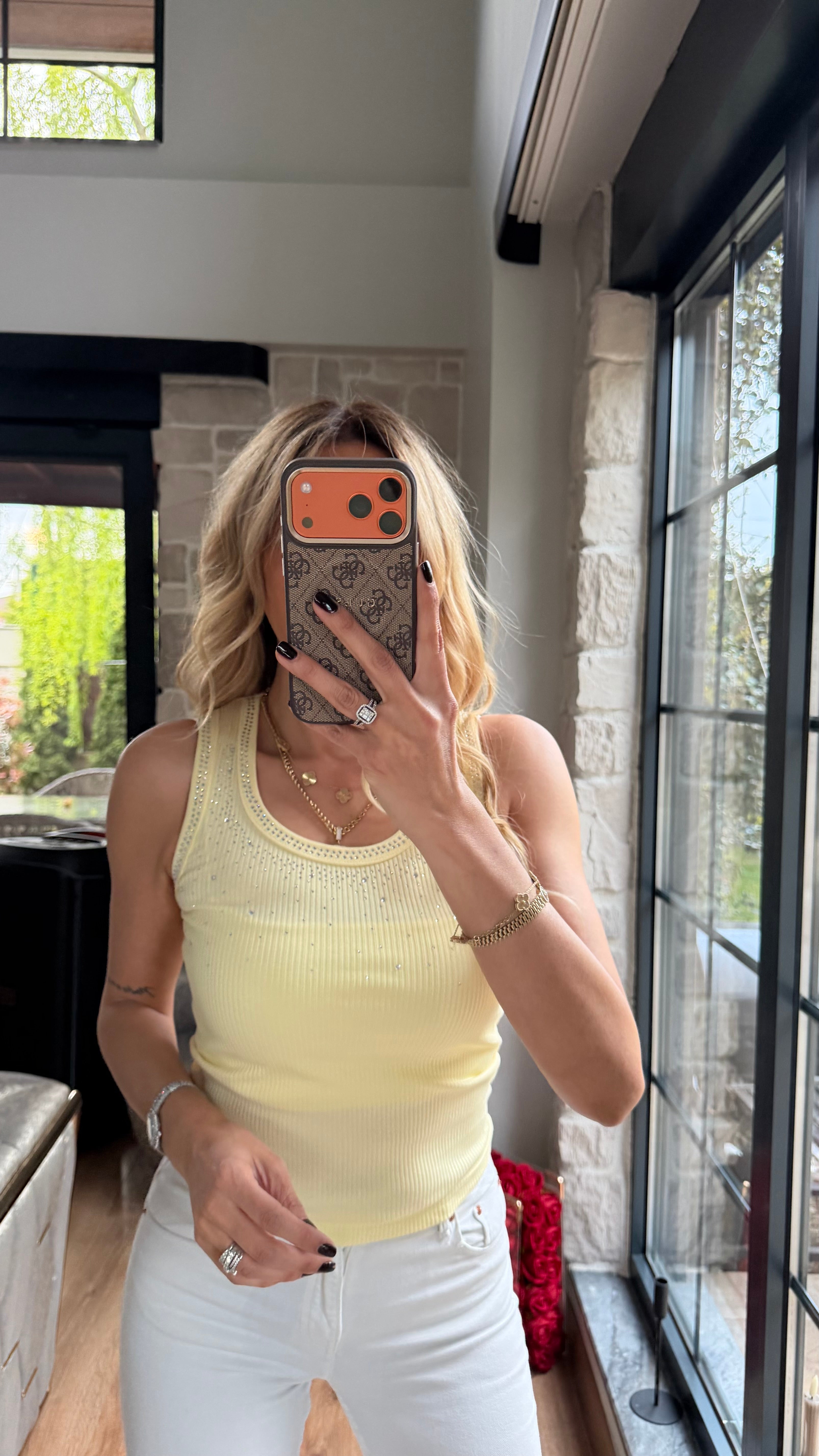 Dağınık Taş Detay Atlet Sarı