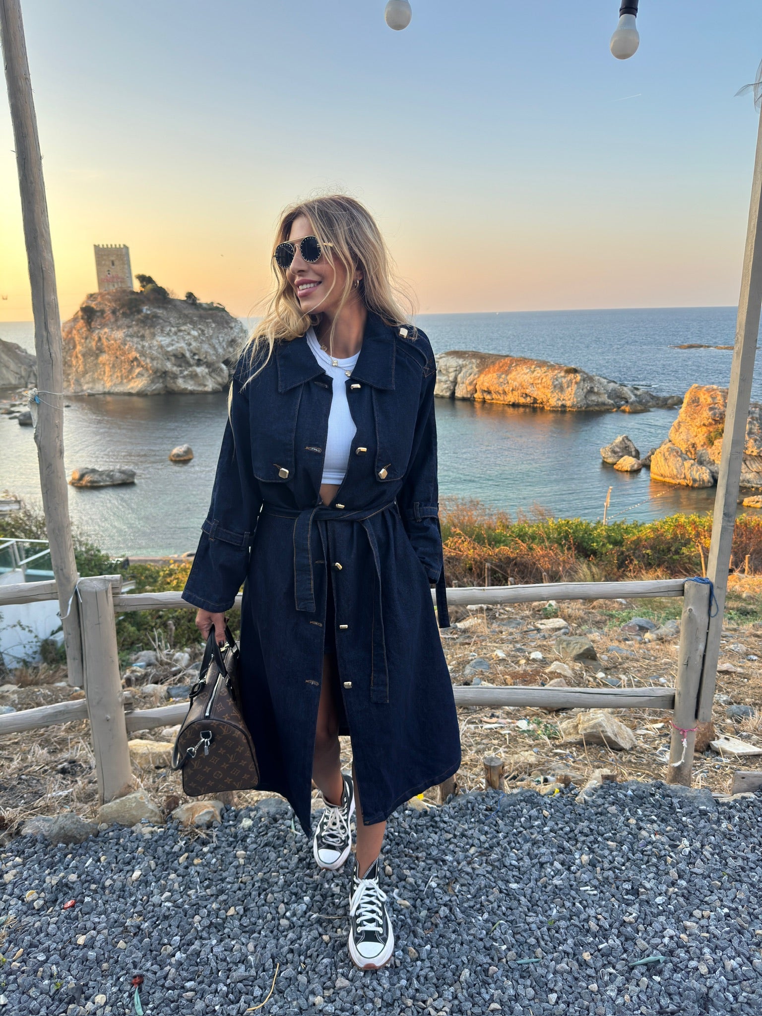 Kemerli Denim Trençkot