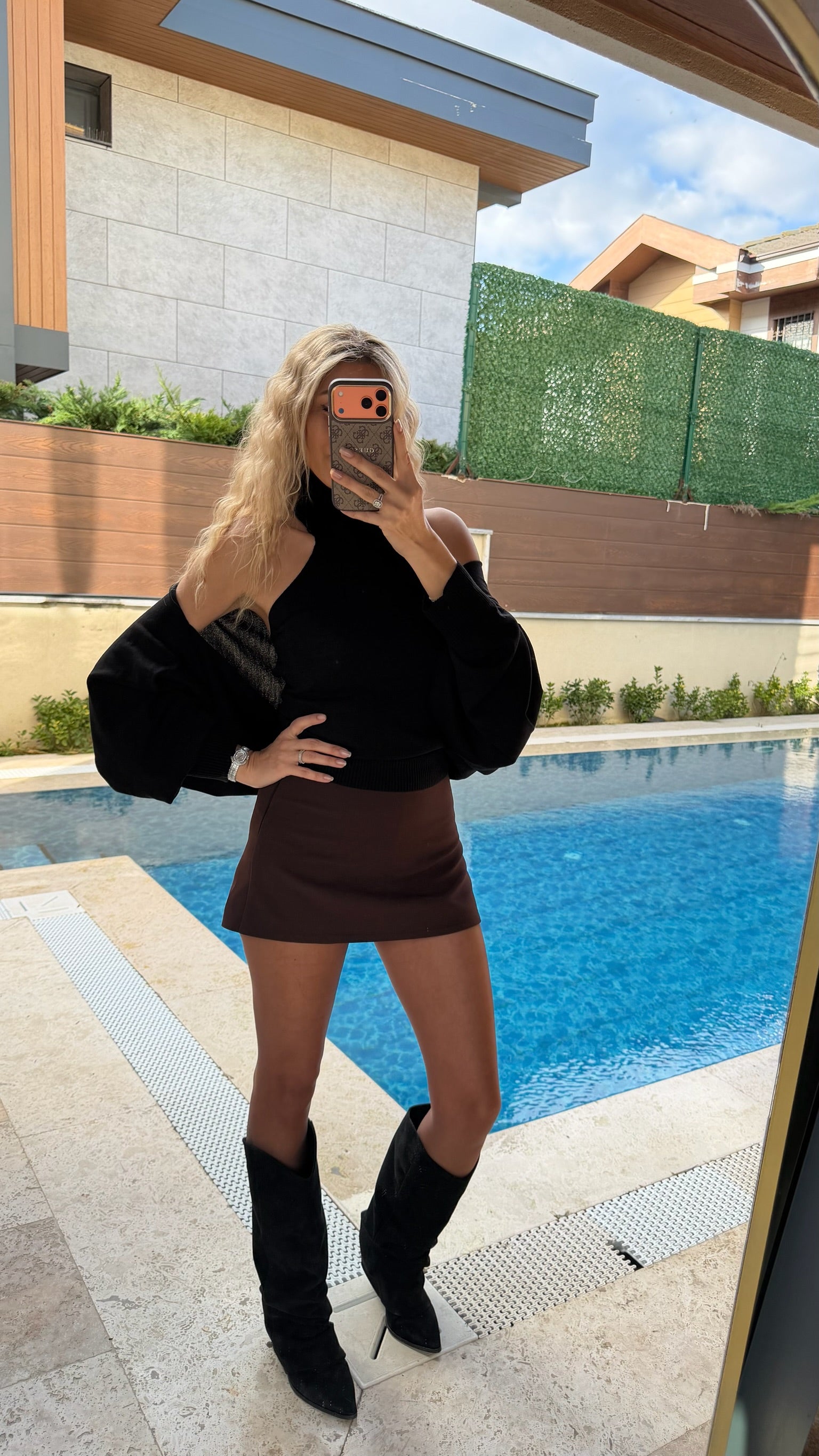 Bolero Sırtı Açık Boğazlı İkili Triko Takım Siyah