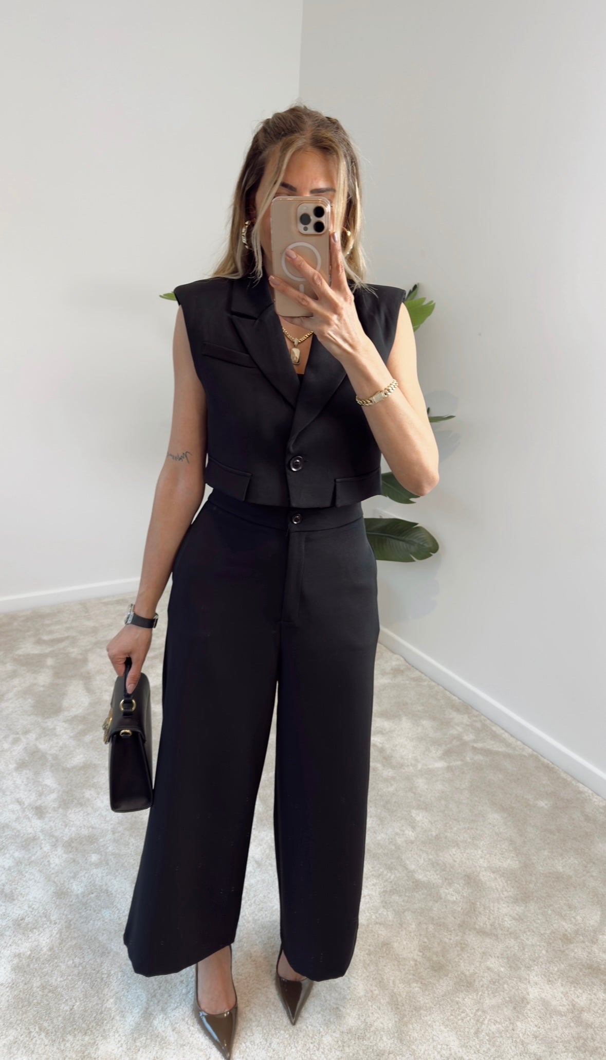Hery Crop Ceket Pantolon Takım Siyah