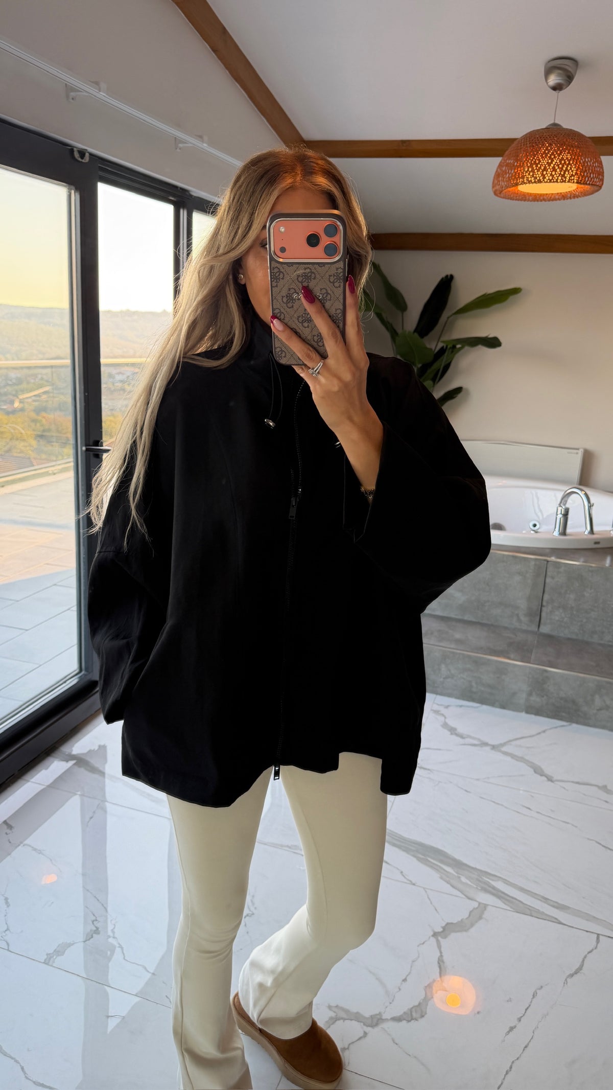 Oversize Kapüşonlu Fermuarlı Sweatshirt Ceket Siyah