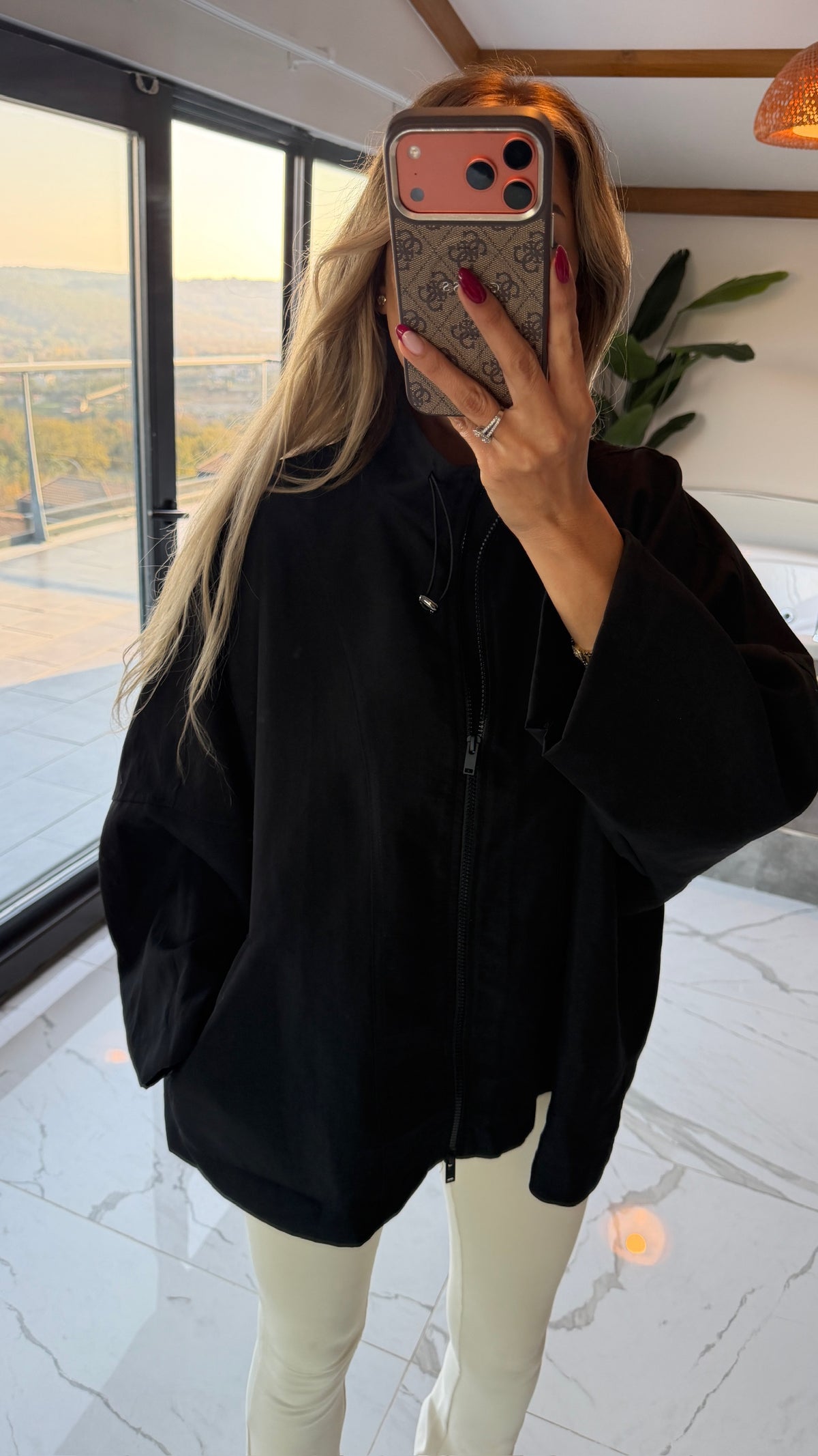 Oversize Kapüşonlu Fermuarlı Sweatshirt Ceket Siyah