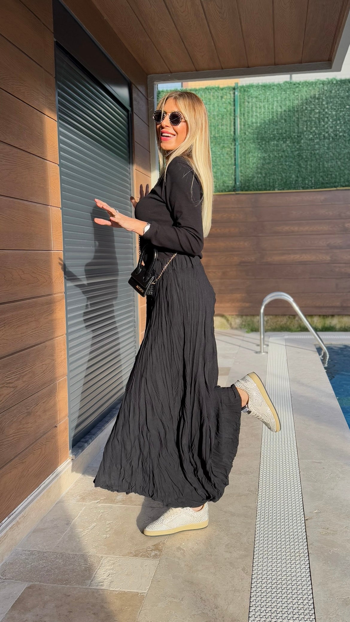 Crush Kırışık Etek Siyah