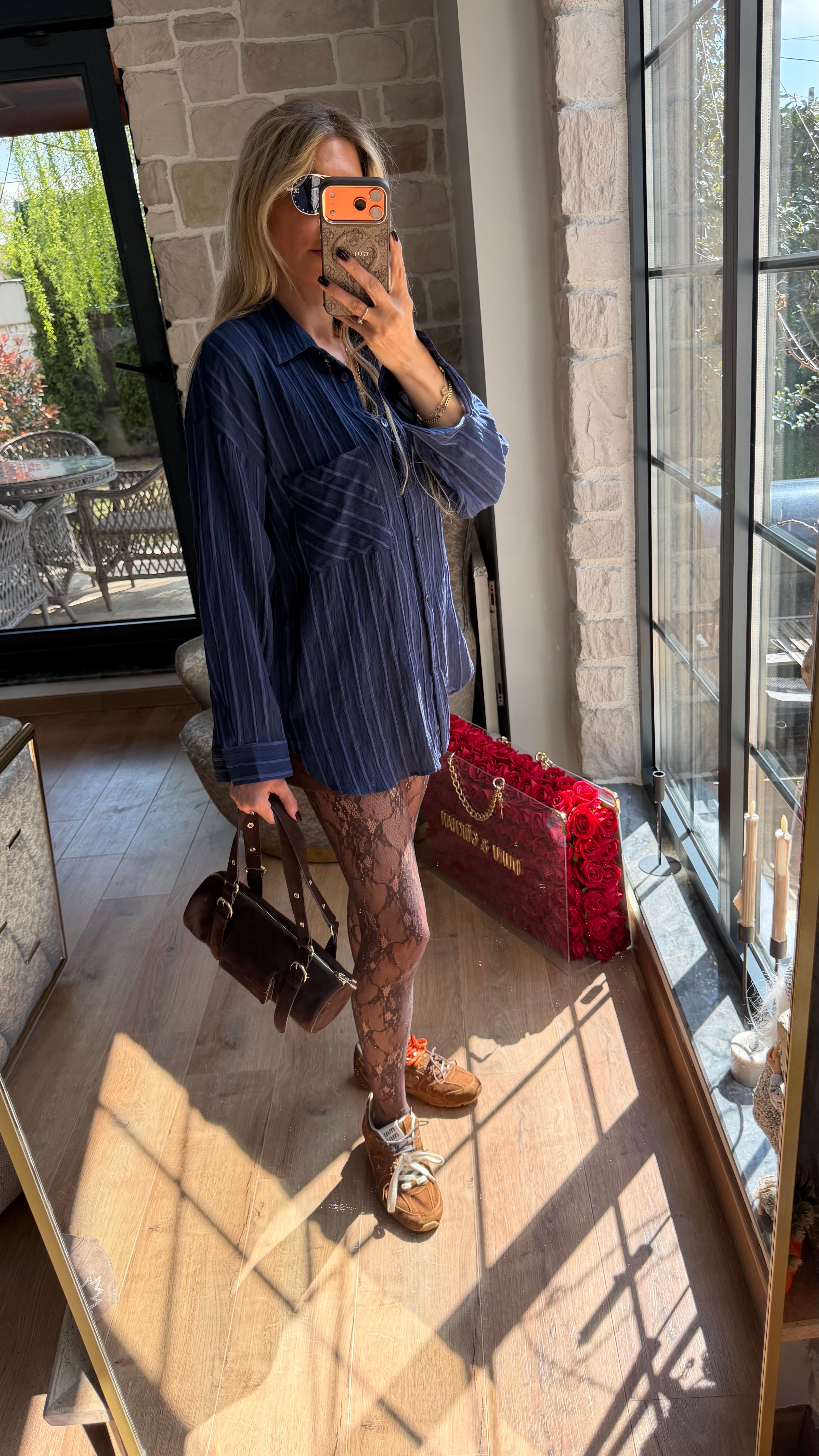 Çizgili Viscon Lacivert Gömlek