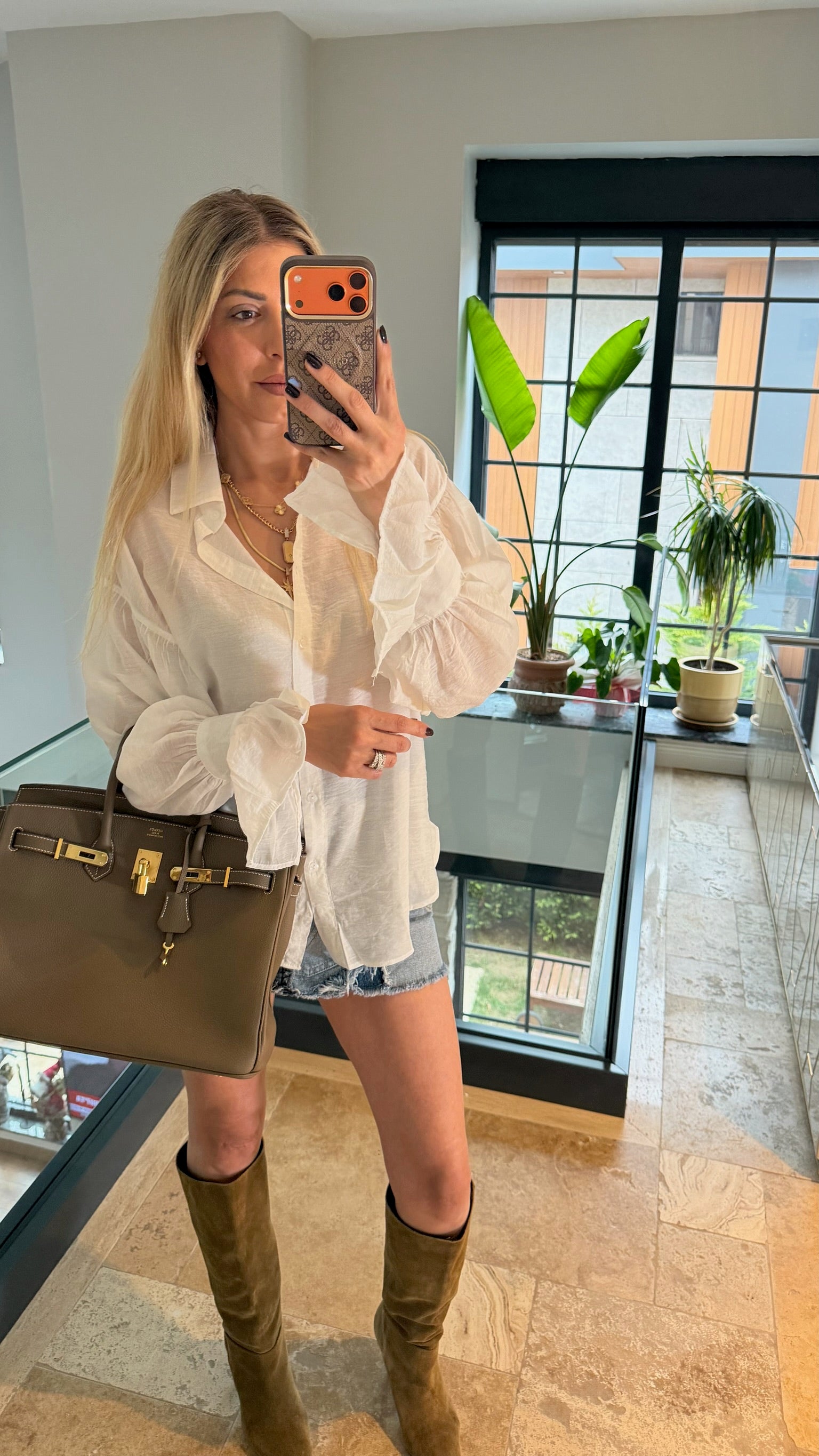 Kol Büzgülü Gömlek Ekru