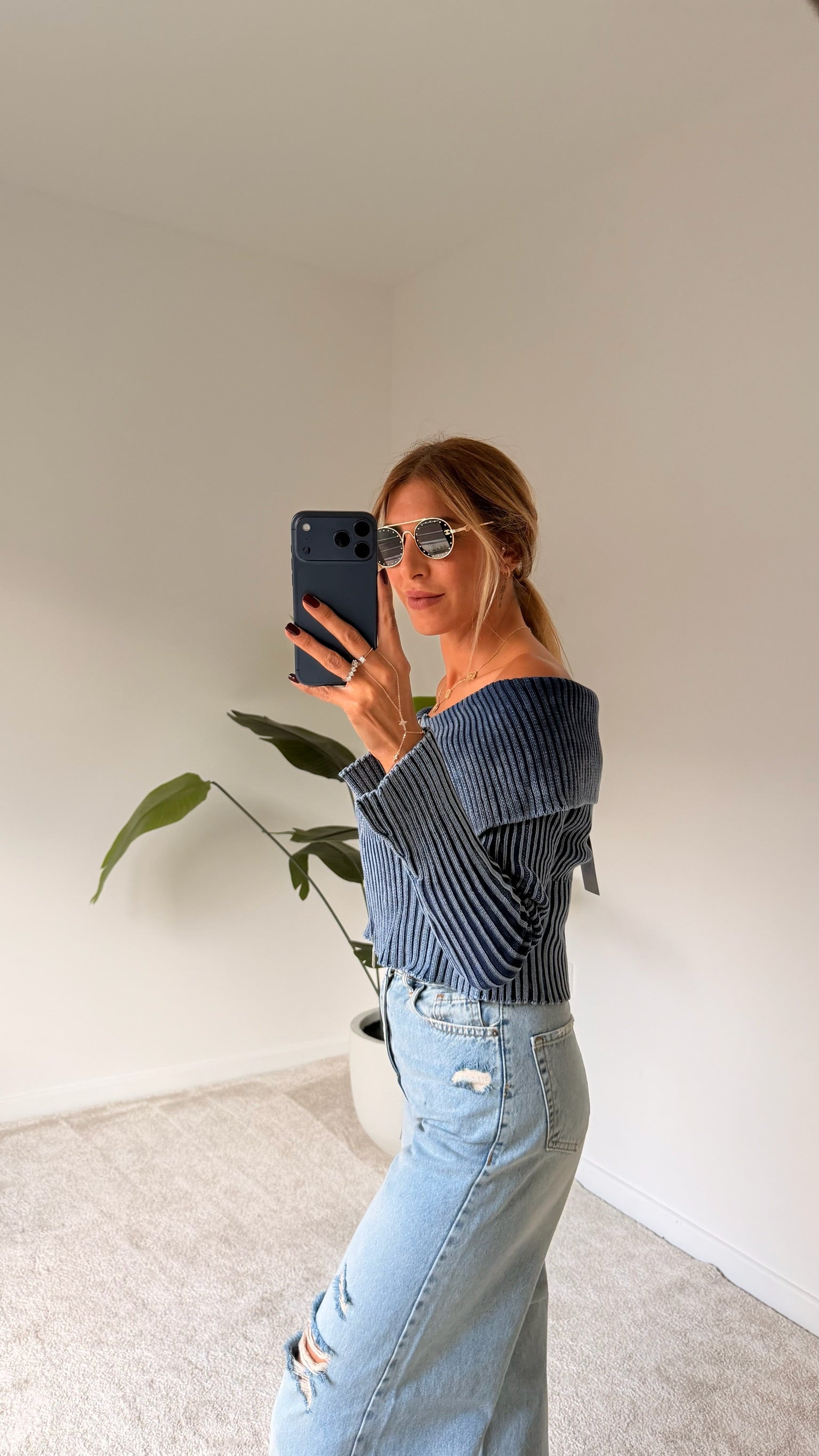 DİLVİN TRİKO Fermuar Detaylı Bluz Mavi