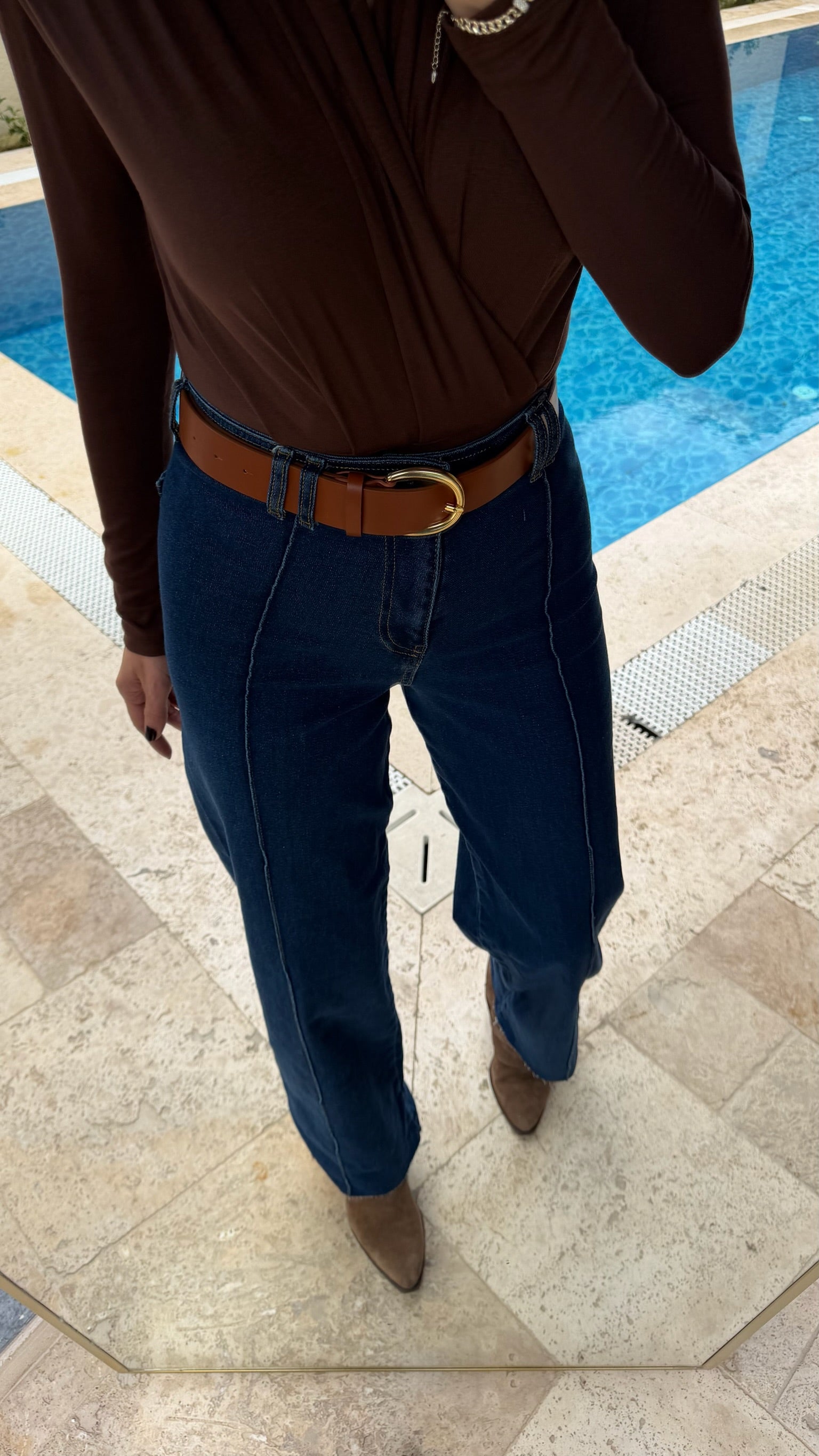 ZR Önü Parça Dikişli Geniş Paça Pantolon İndigo