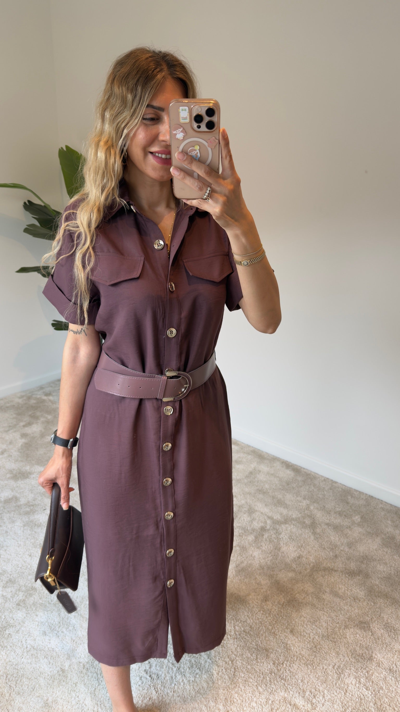 Tencel Kemerli Elbise Bordo