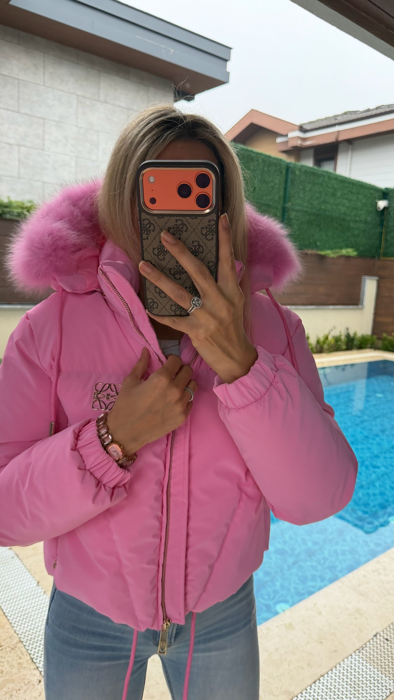 Miss Kürk Şapkalı İthal Mont Pembe