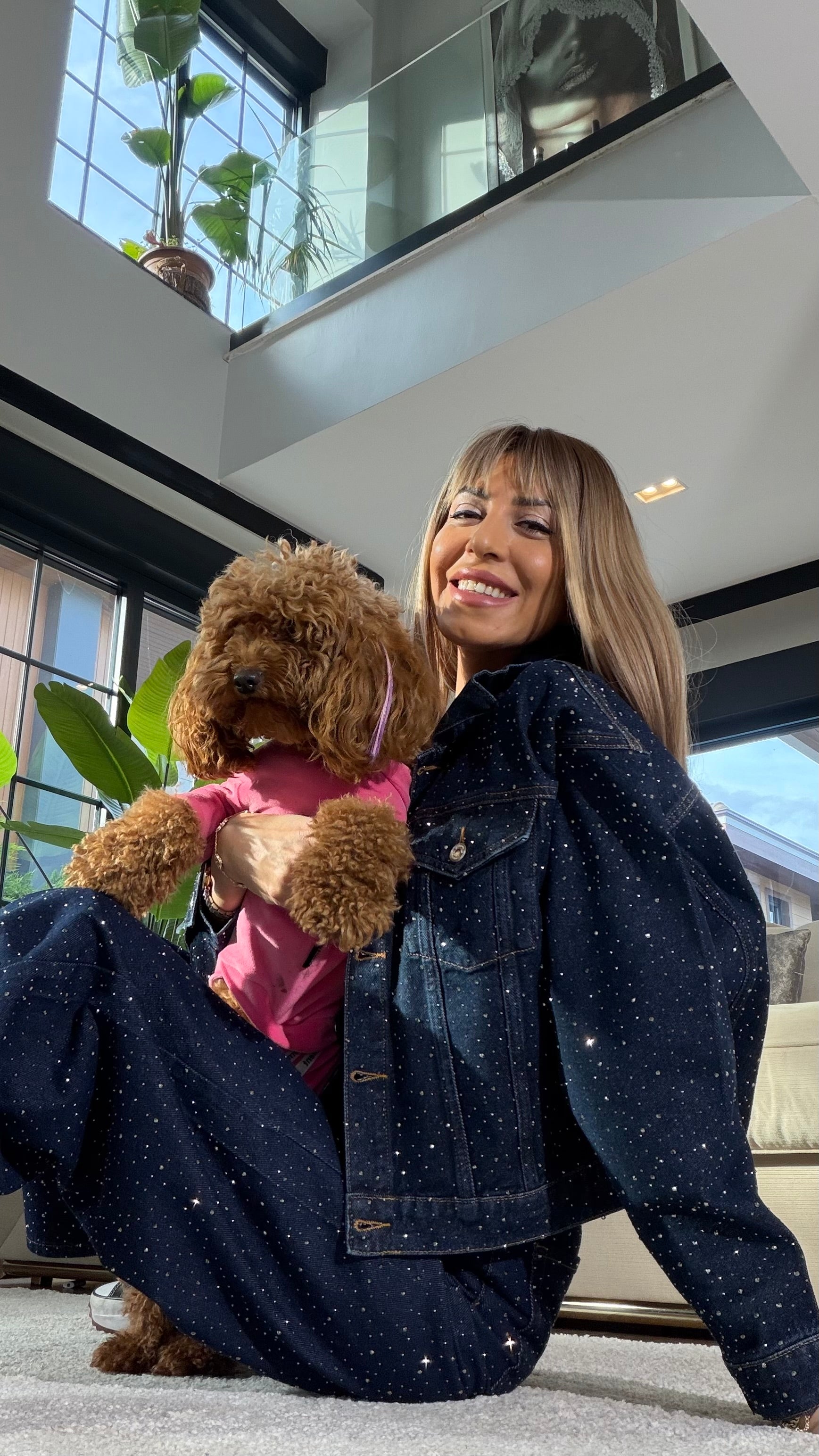 Cool Lacivert Taş Detaylı Kot Ceket