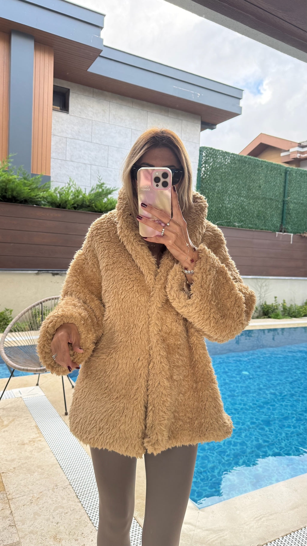 Premium Peluş Kumaş Kuzu Fermuarlı Mont