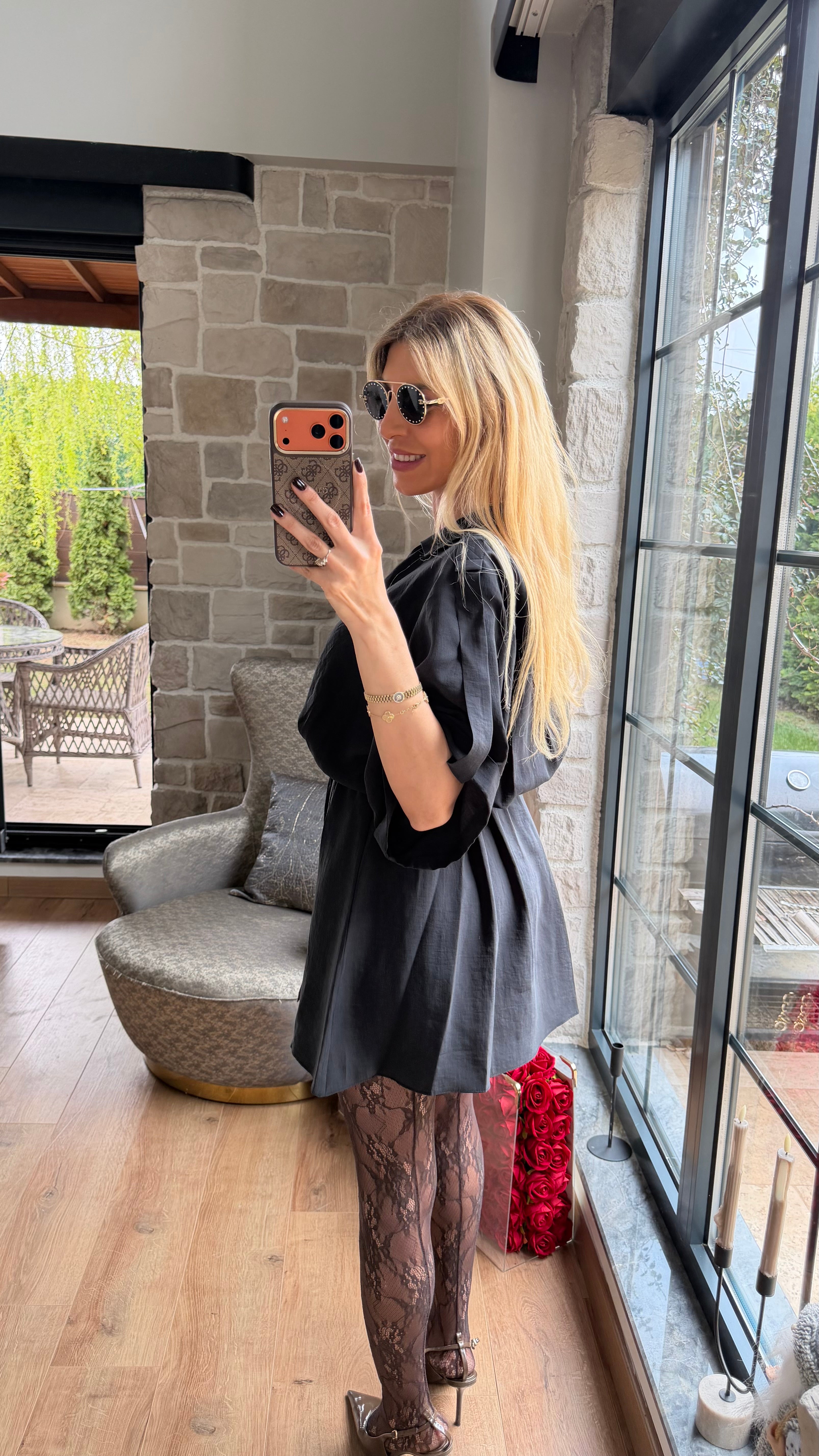 Modal V Yaka Belden Büzgülü Salaş Kesim Mini Elbise Siyah