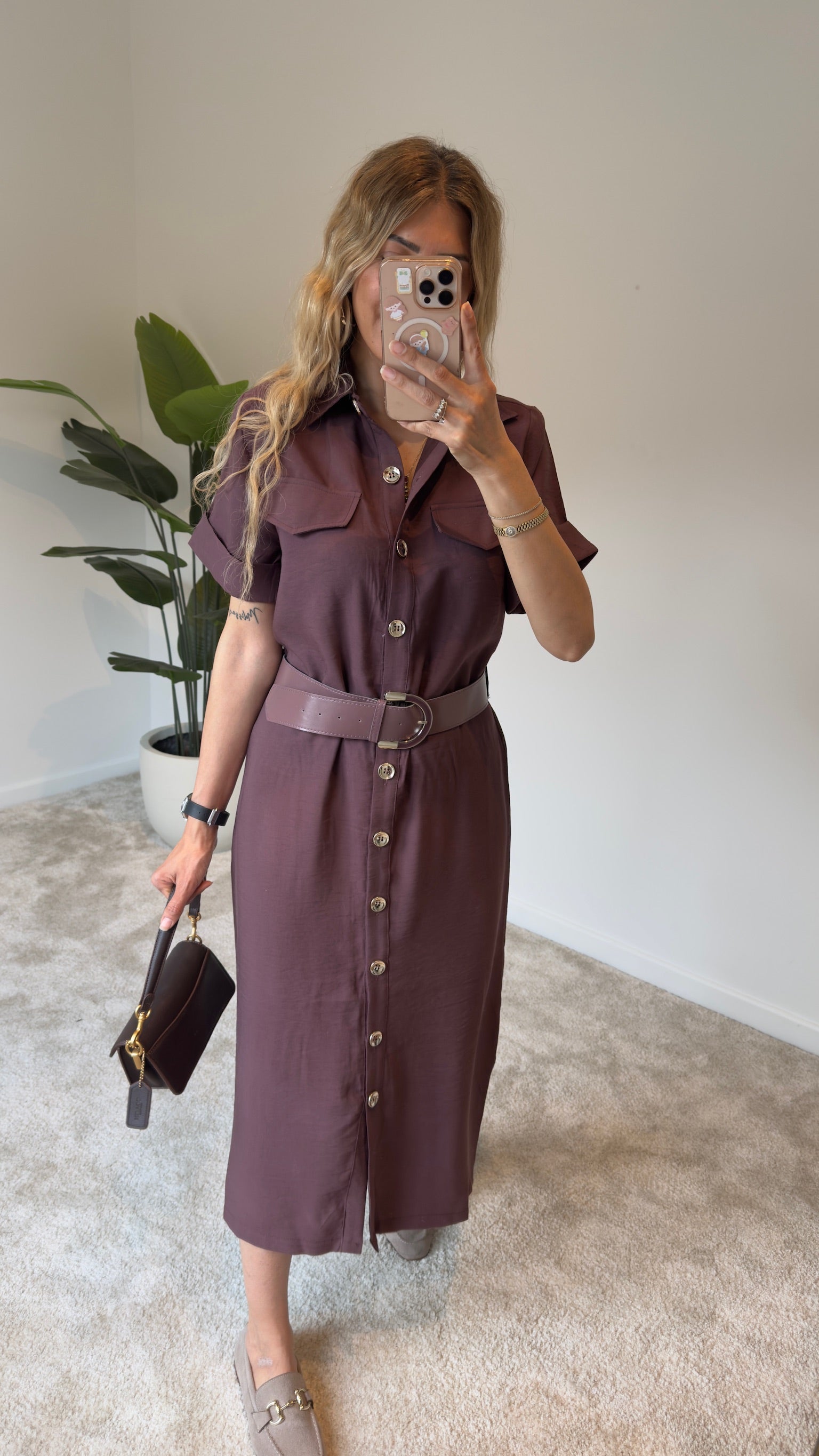 Tencel Kemerli Elbise Bordo