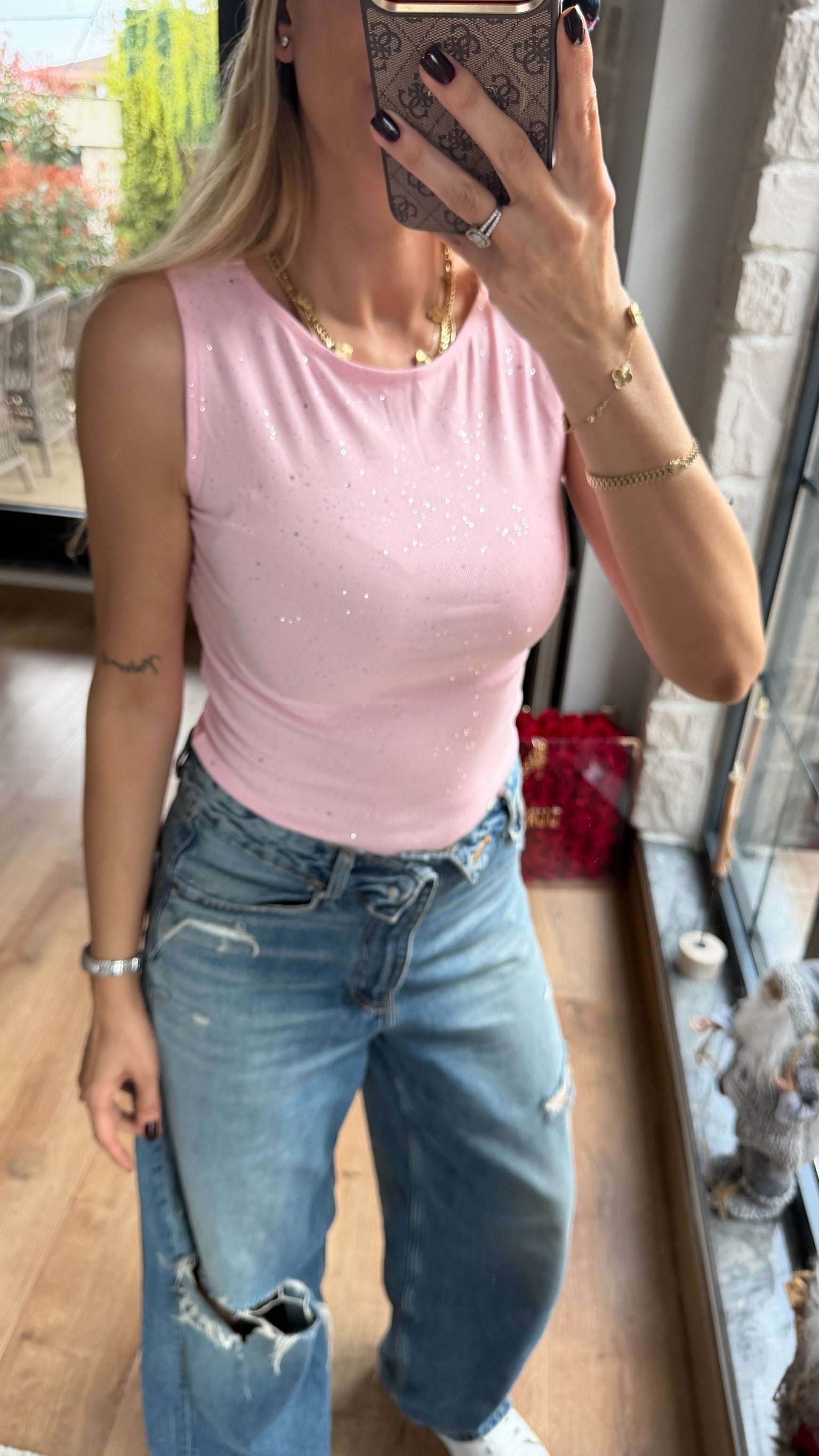 Full Simli Atlet Toz Pembe
