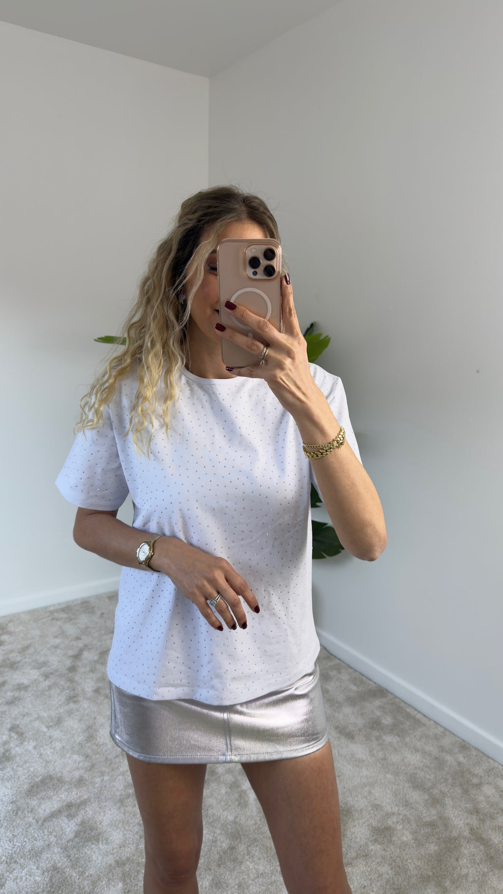 Taş Detaylı Tişört Beyaz