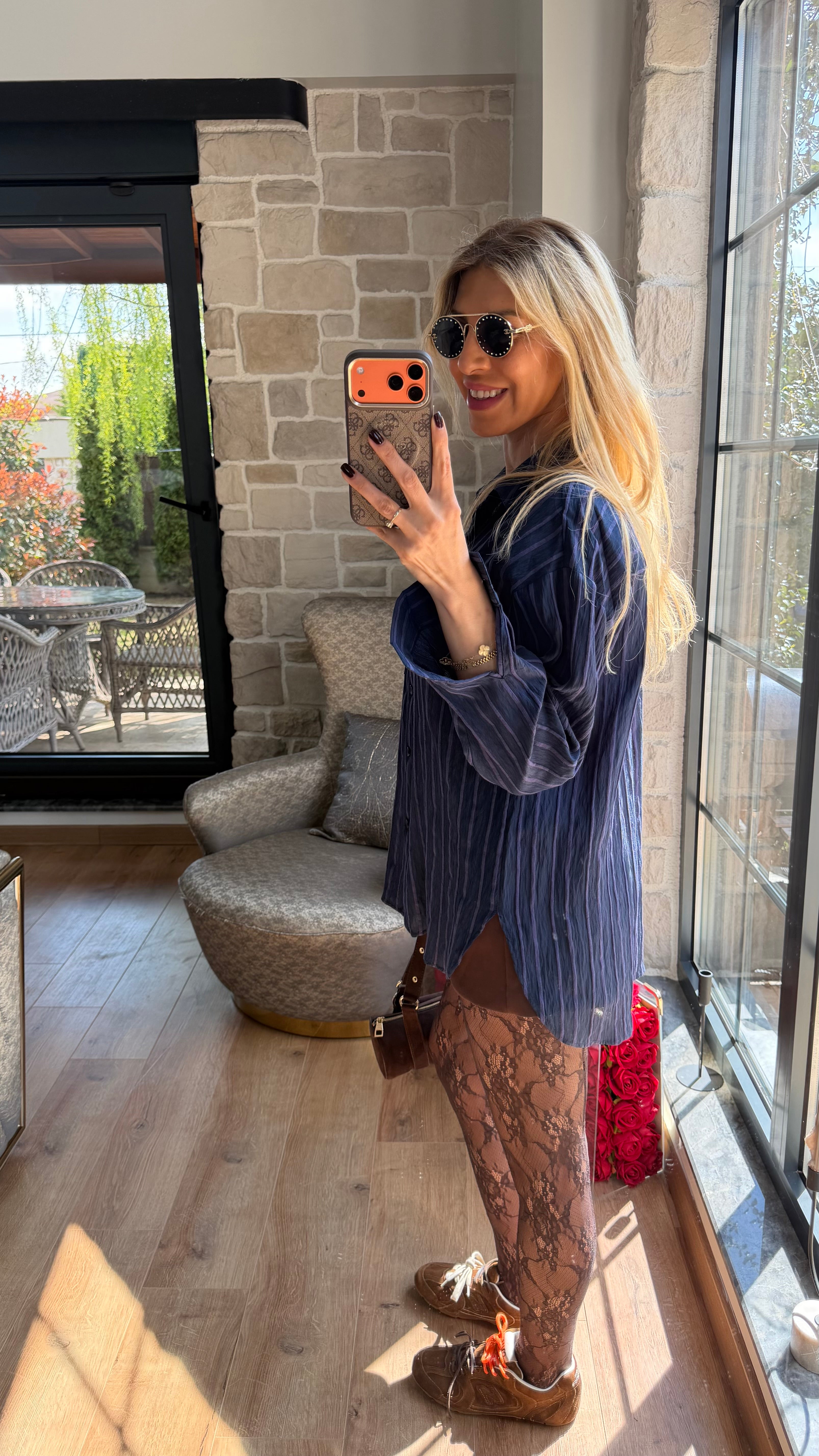 Çizgili Viscon Lacivert Gömlek