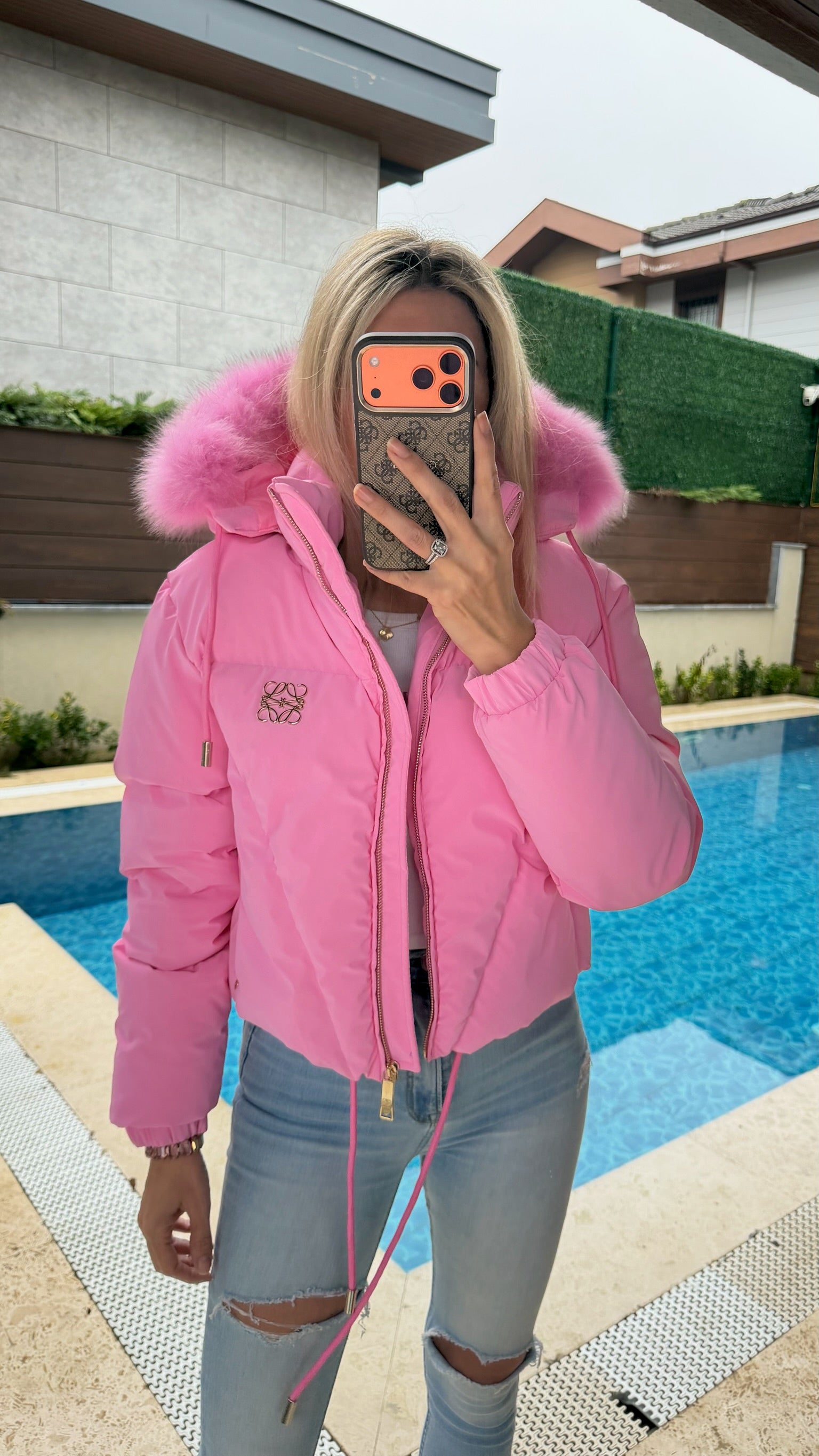 Miss Kürk Şapkalı İthal Mont Pembe