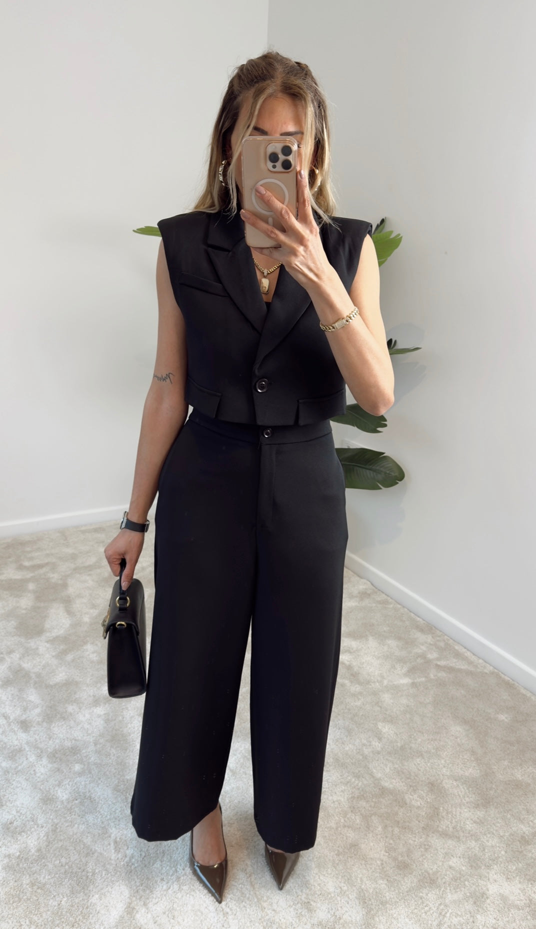 Hery Crop Ceket Pantolon Takım Siyah