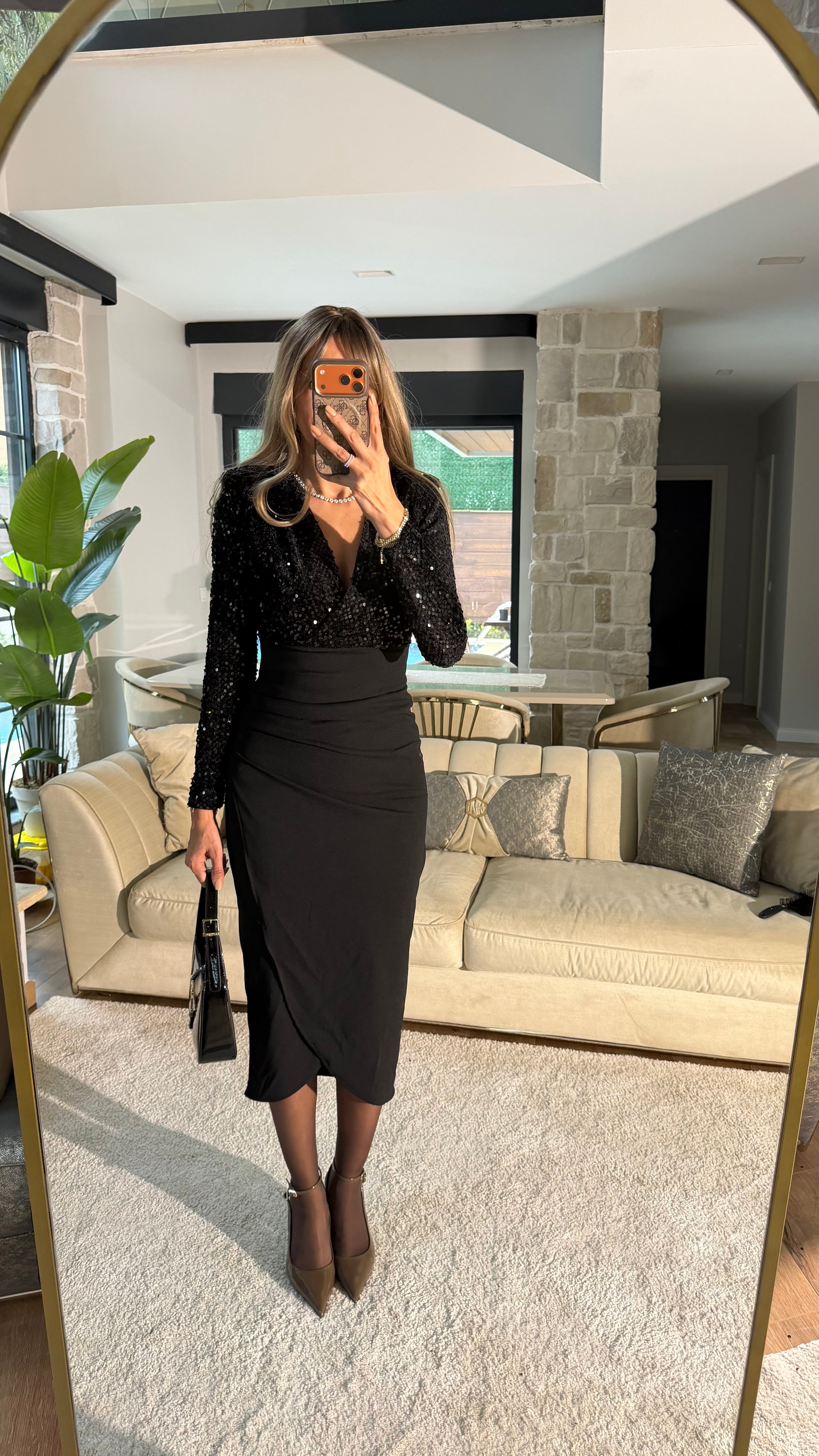 Drapeli Gece Elbisesi Siyah