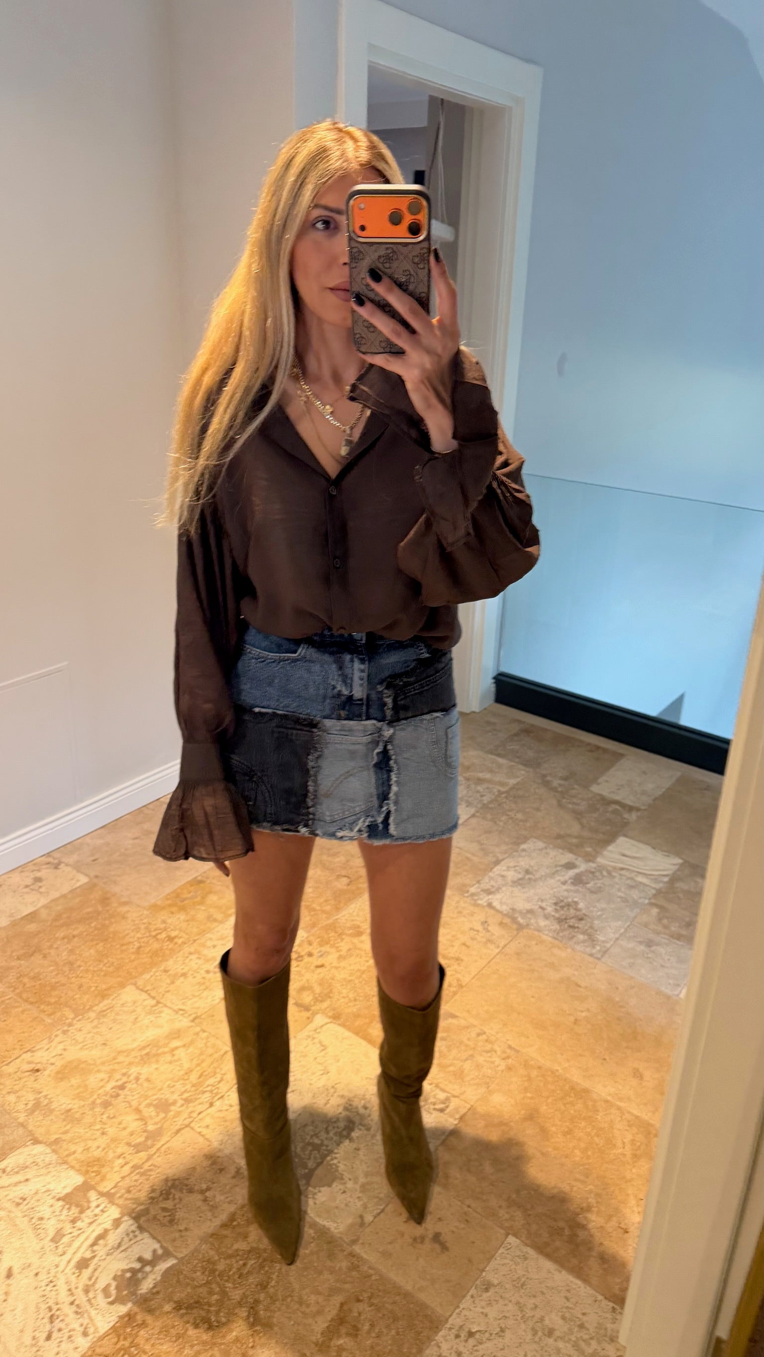 TG Yamalı Tasarım Kot Etek