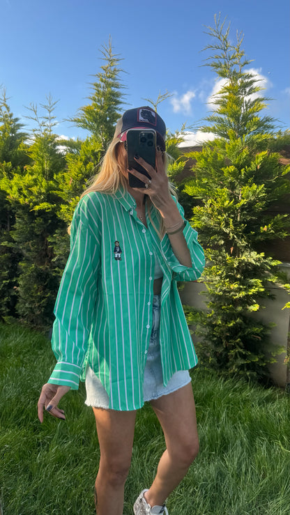 Çizgili Poplin Gömlek Mint Yeşili
