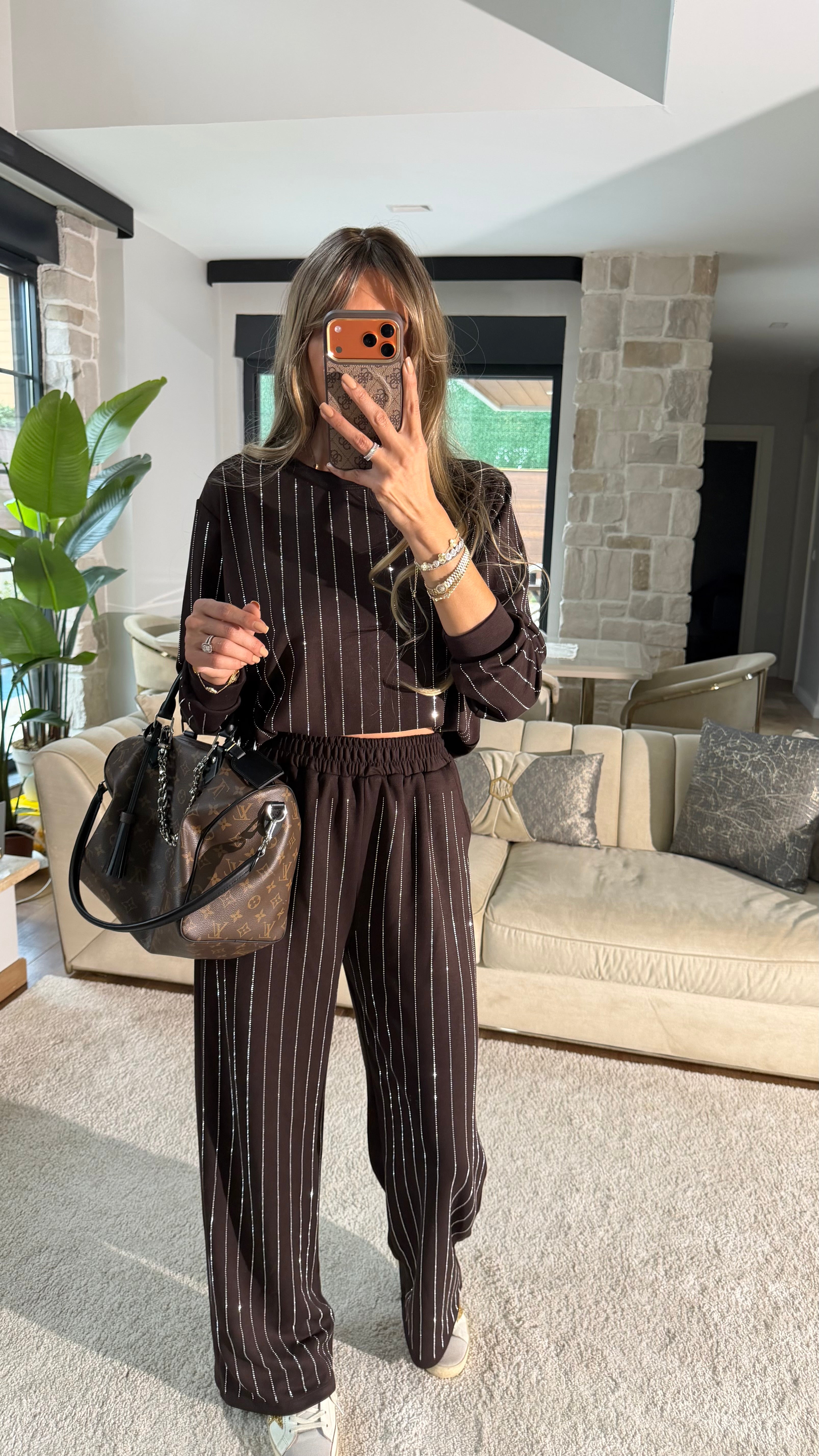 Şerit Taş Detaylı İkili Takım Acı Kahve