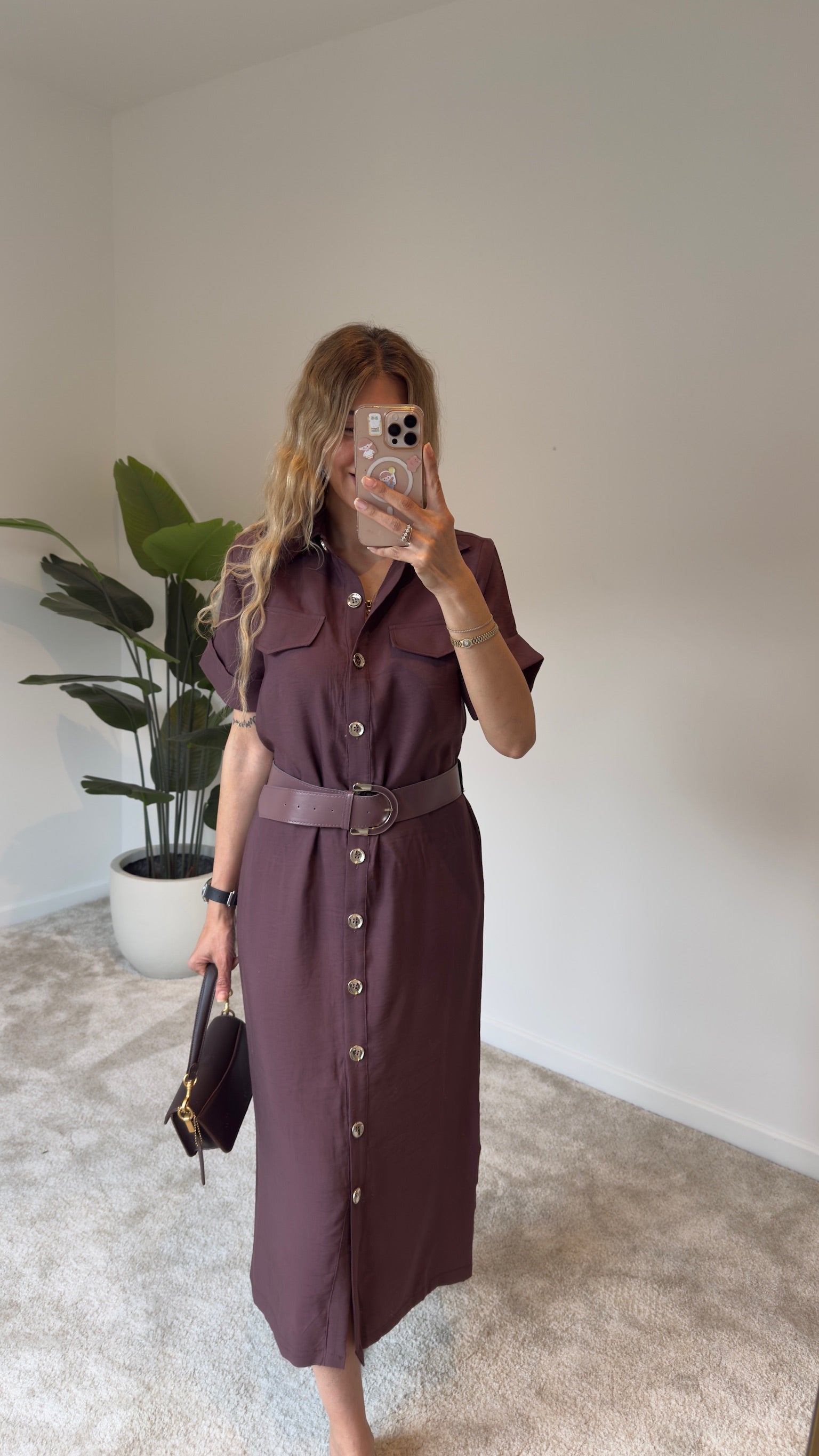 Tencel Kemerli Elbise Bordo