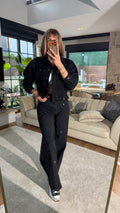 Cool Siyah Taş Detaylı Kot Ceket