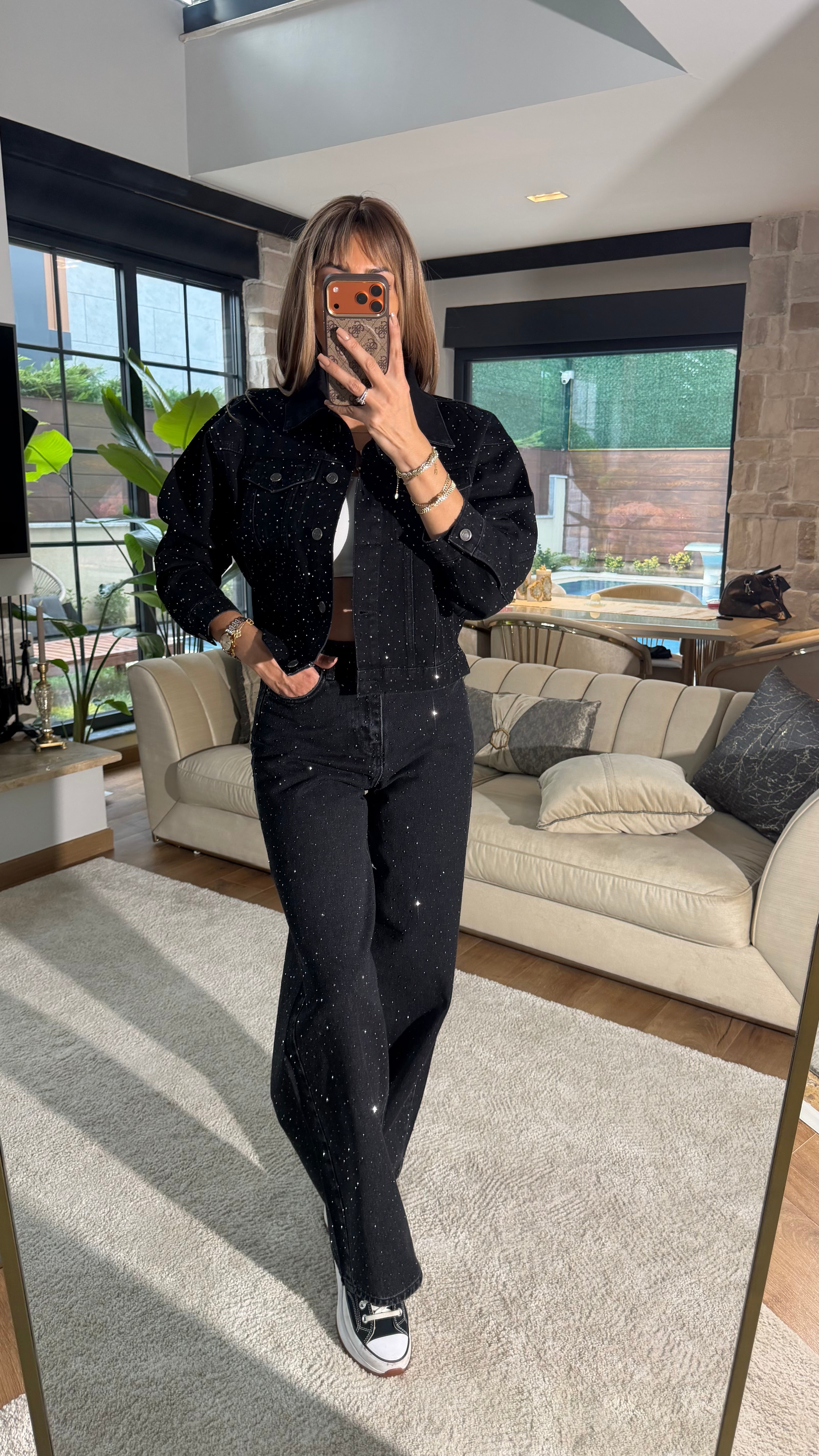 Cool Siyah Taş Detaylı Jean