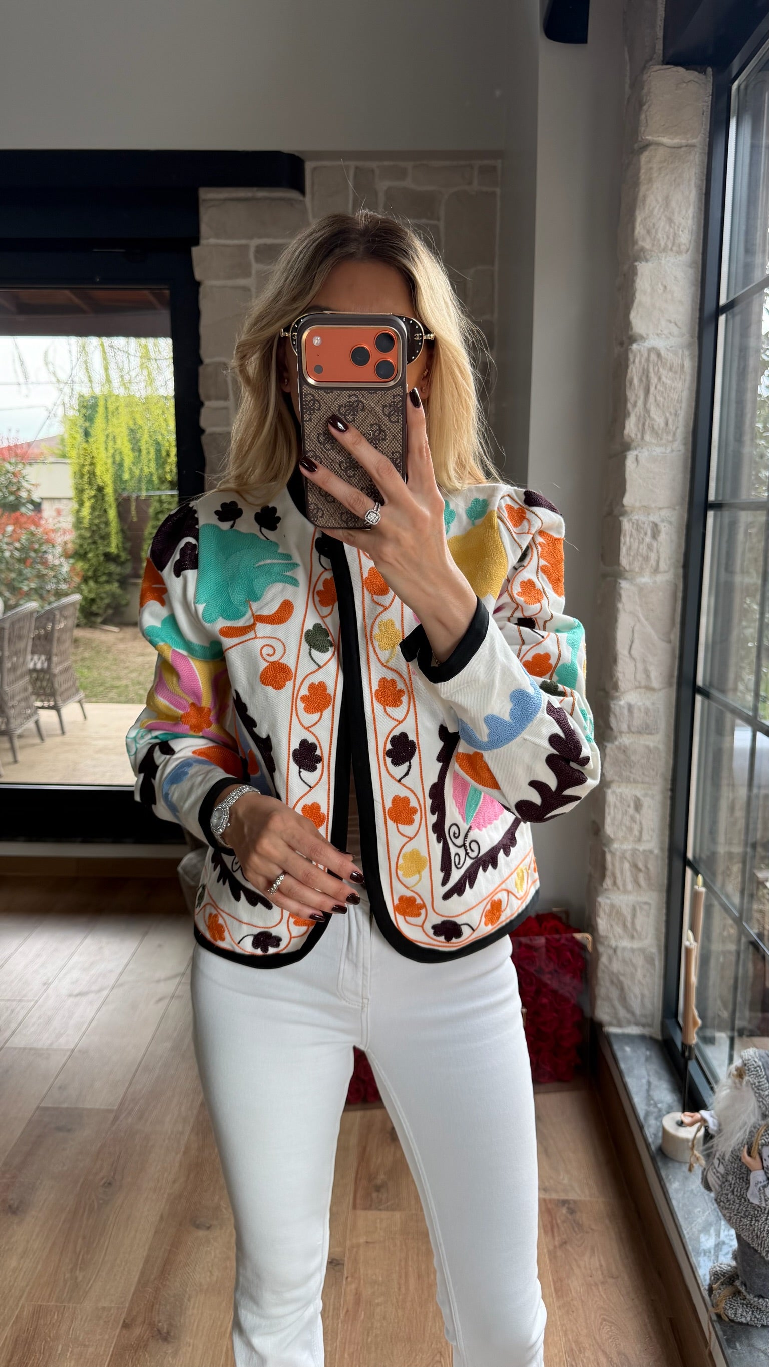 Corel Nakış İşlemeli Uzun Kollu Ceket Ekru - NK17