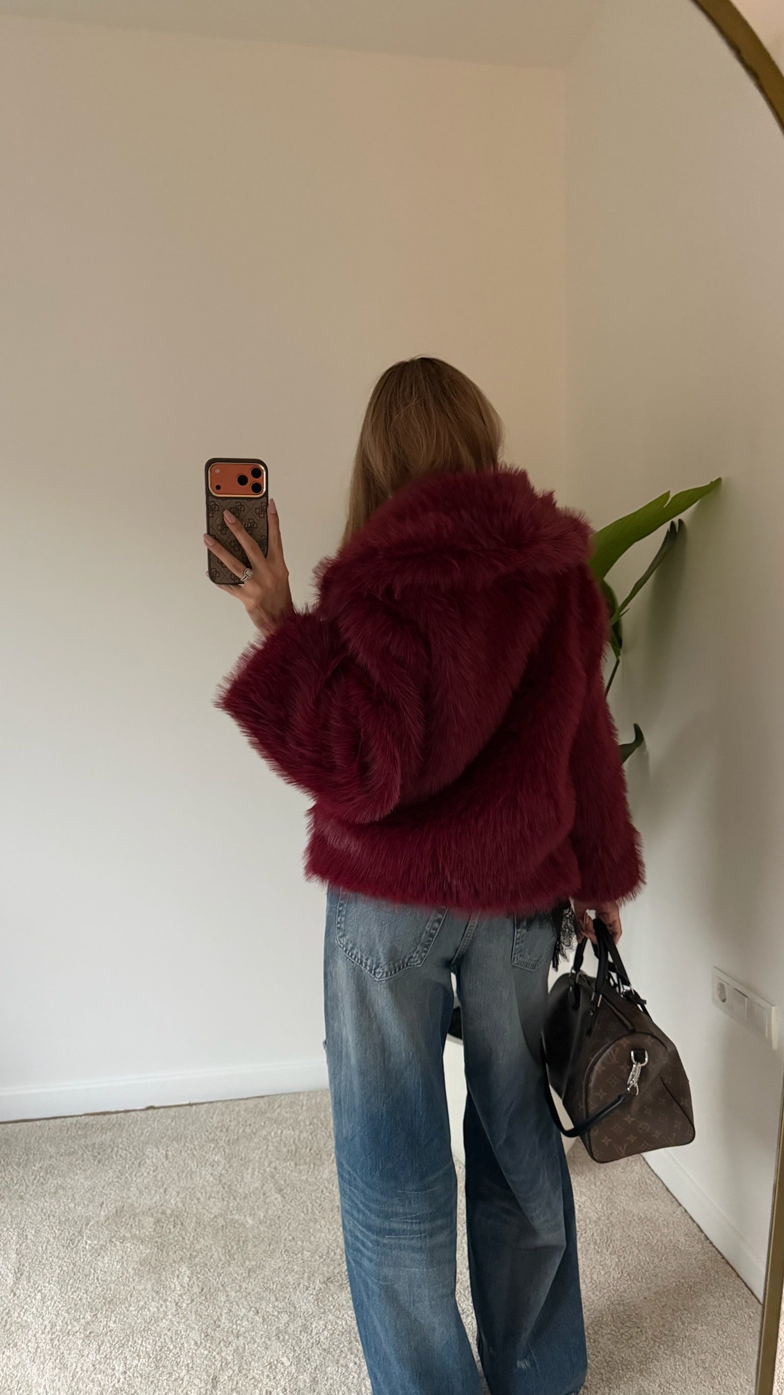 Kemer Detaylı Premium Süni Kürk Bordo