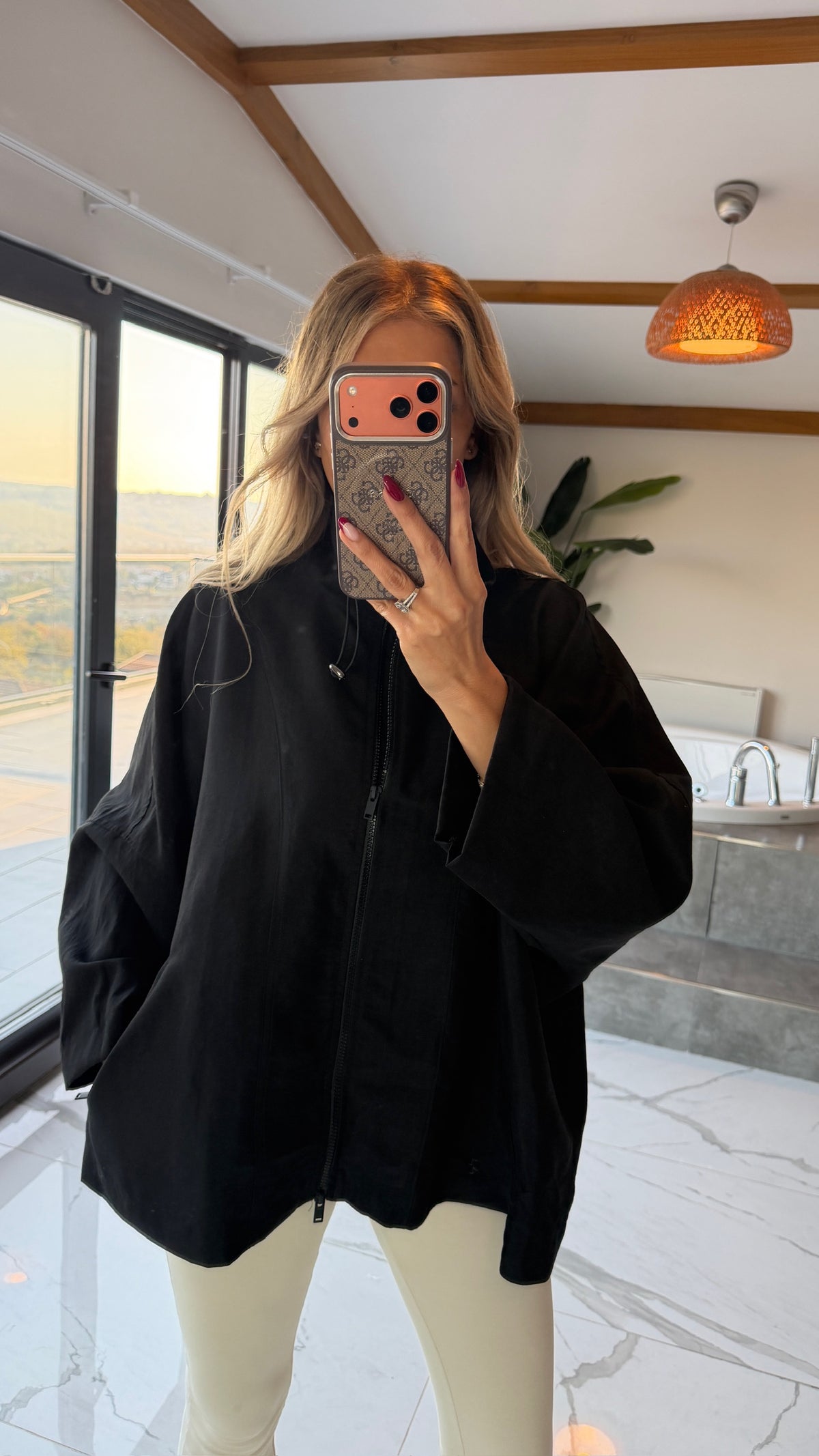 Oversize Kapüşonlu Fermuarlı Sweatshirt Ceket Siyah