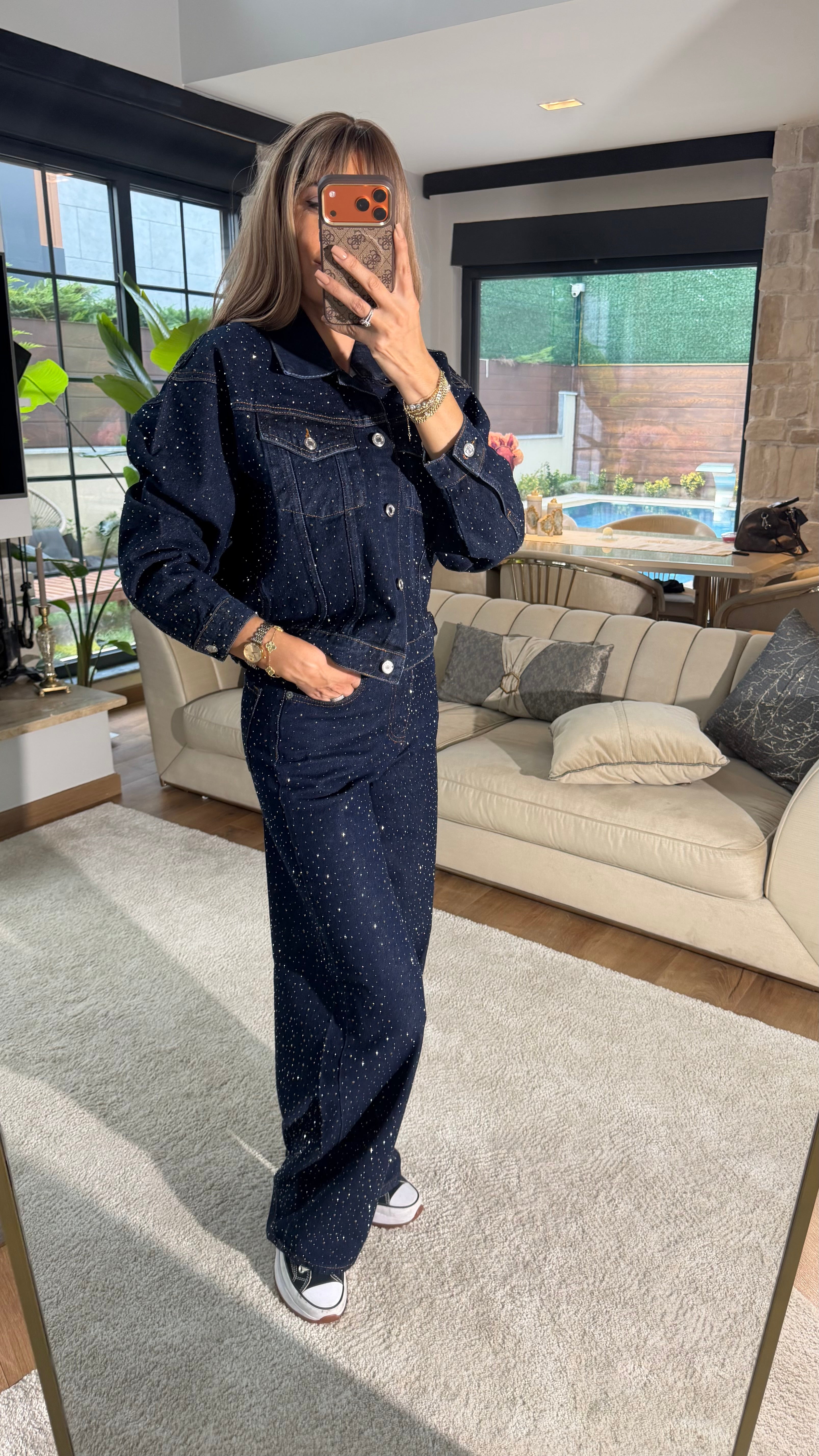 Cool Lacivert Taş Detaylı Jean