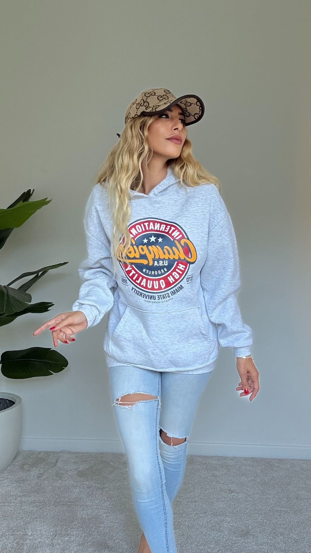 Baskılı Sweatshirt Gri