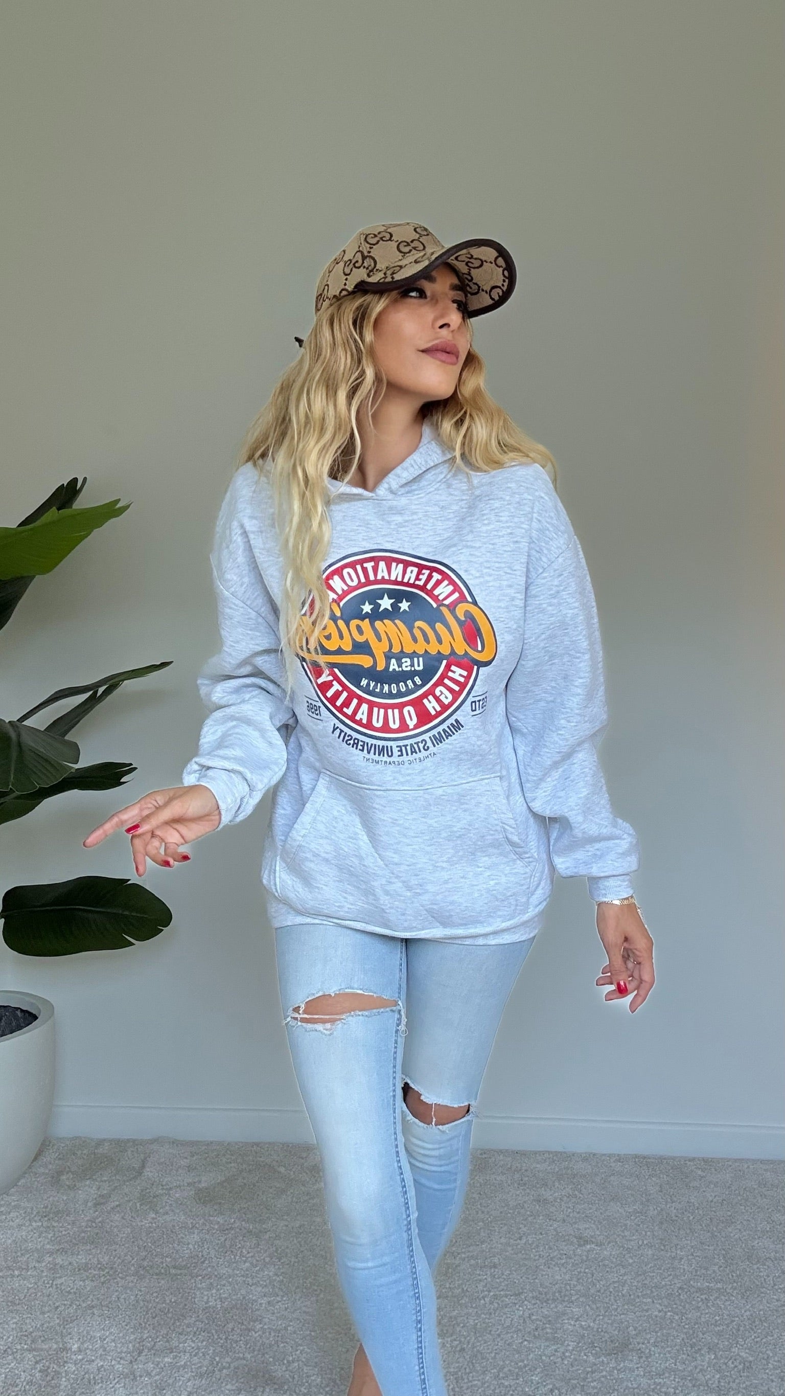 Baskılı Sweatshirt Gri