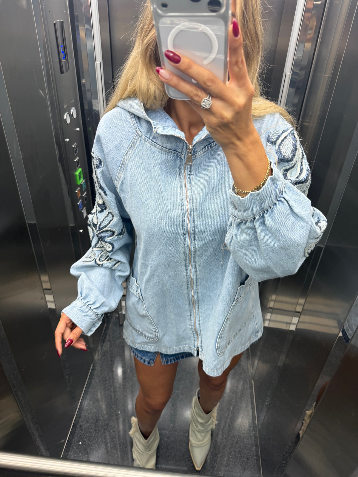 Boho Nakışlı Denim Ceket
