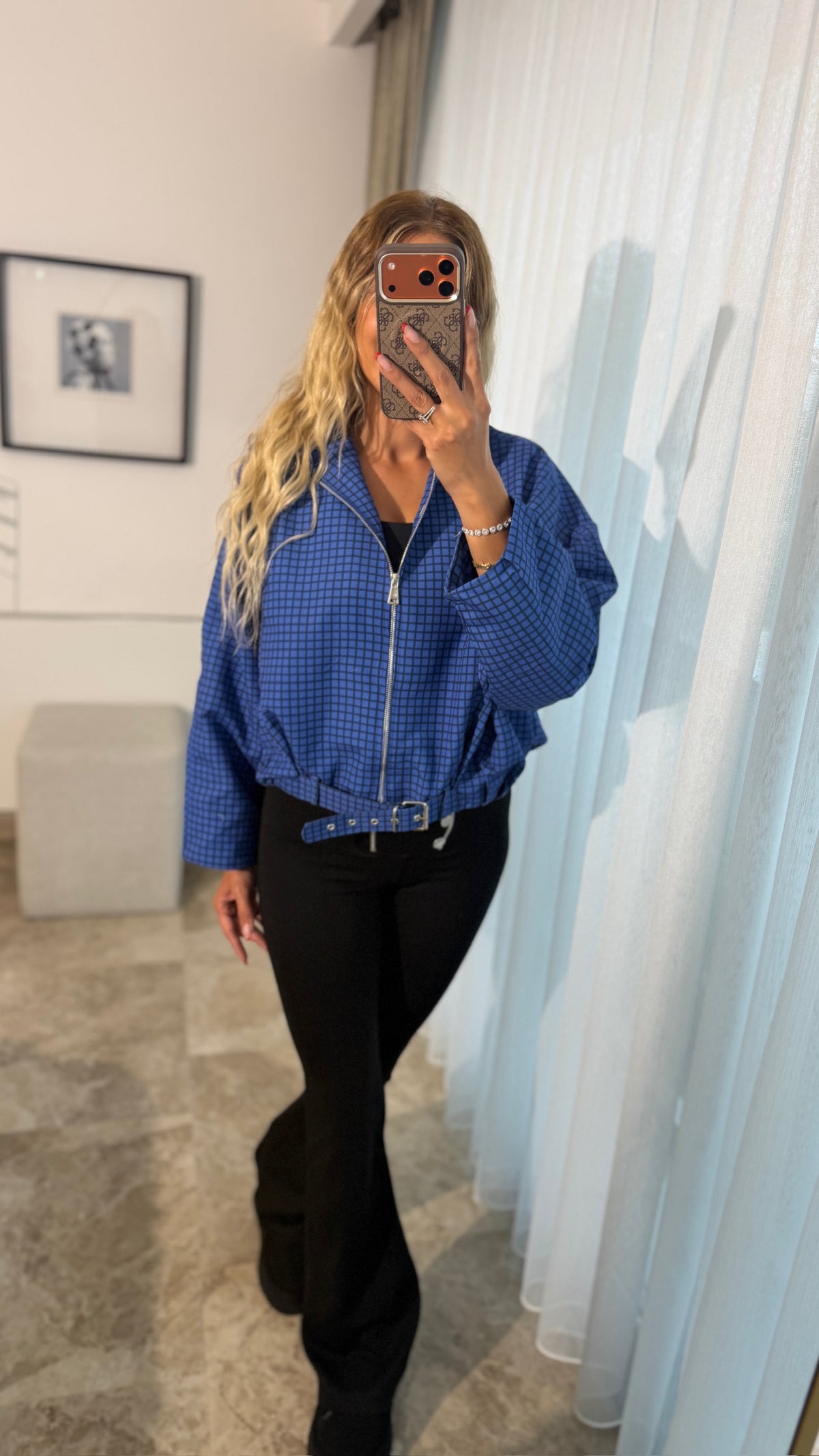 Zr Check Bomber Ceket Lacivert