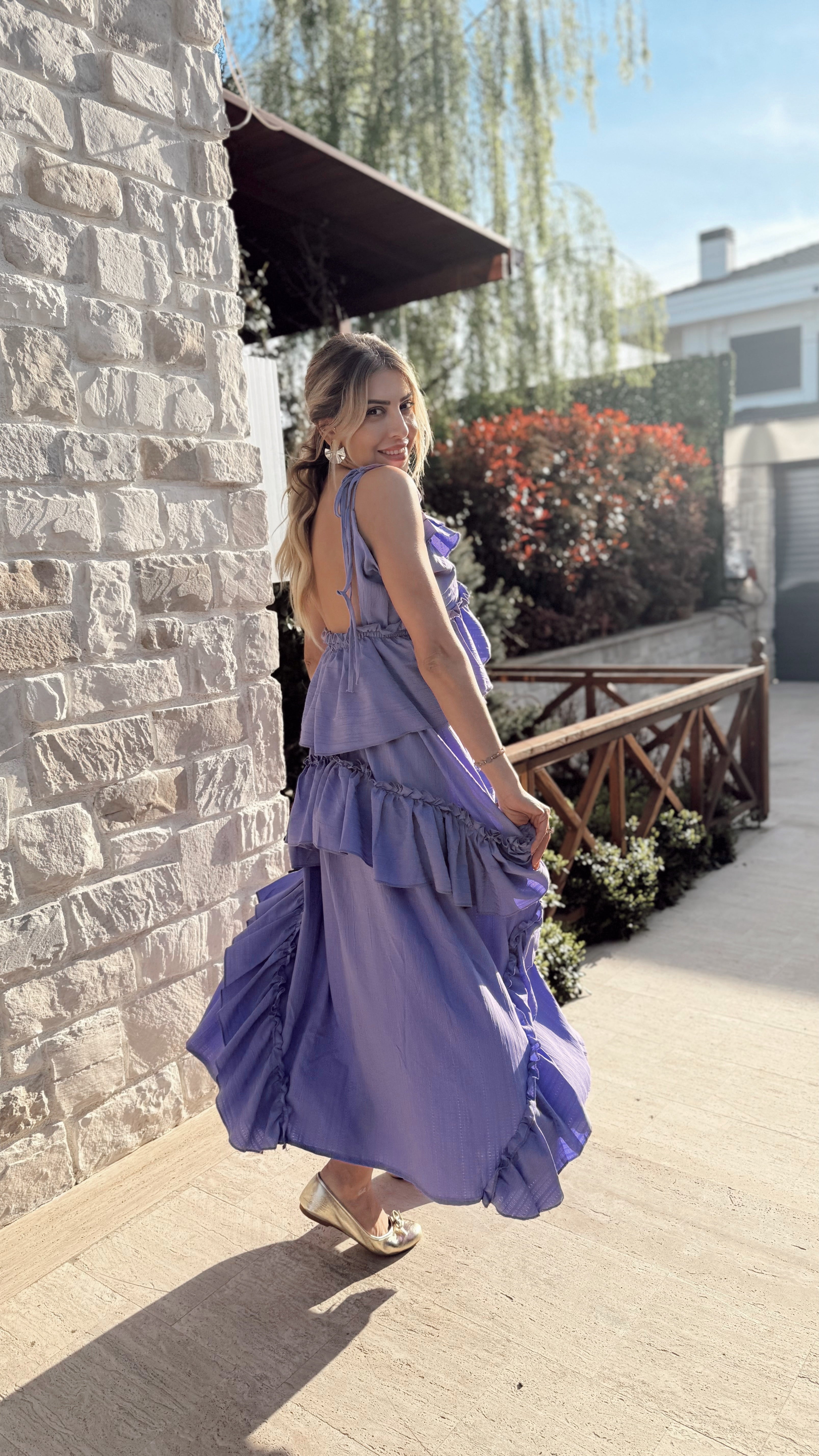 Mouna Bağlamalı Elbise Mor
