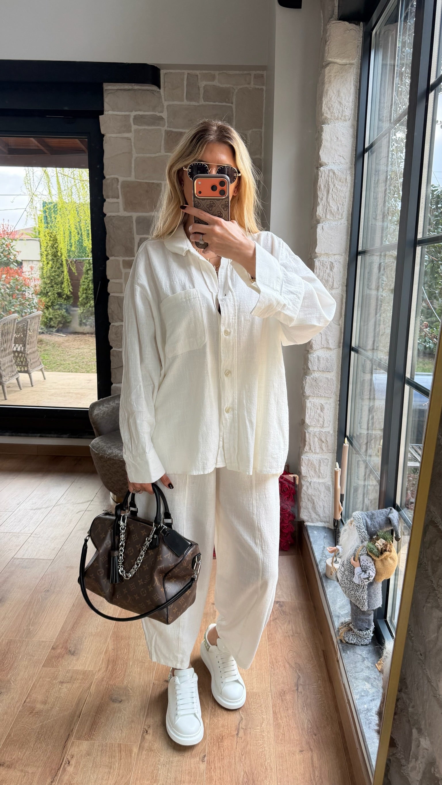 Tensel Gömlek Pantolon Takım Beyaz