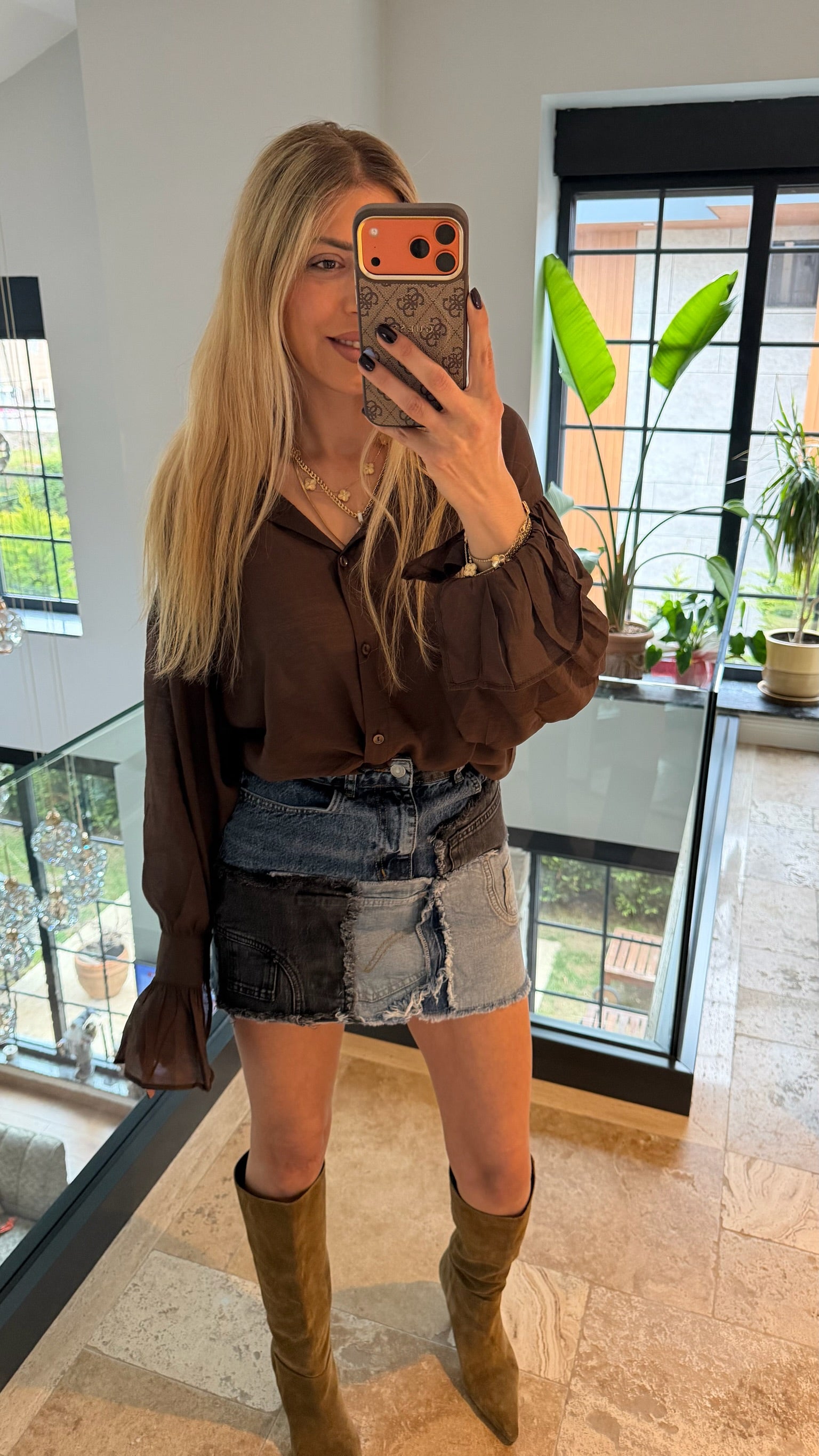 Kol Büzgülü Gömlek Kahverengi