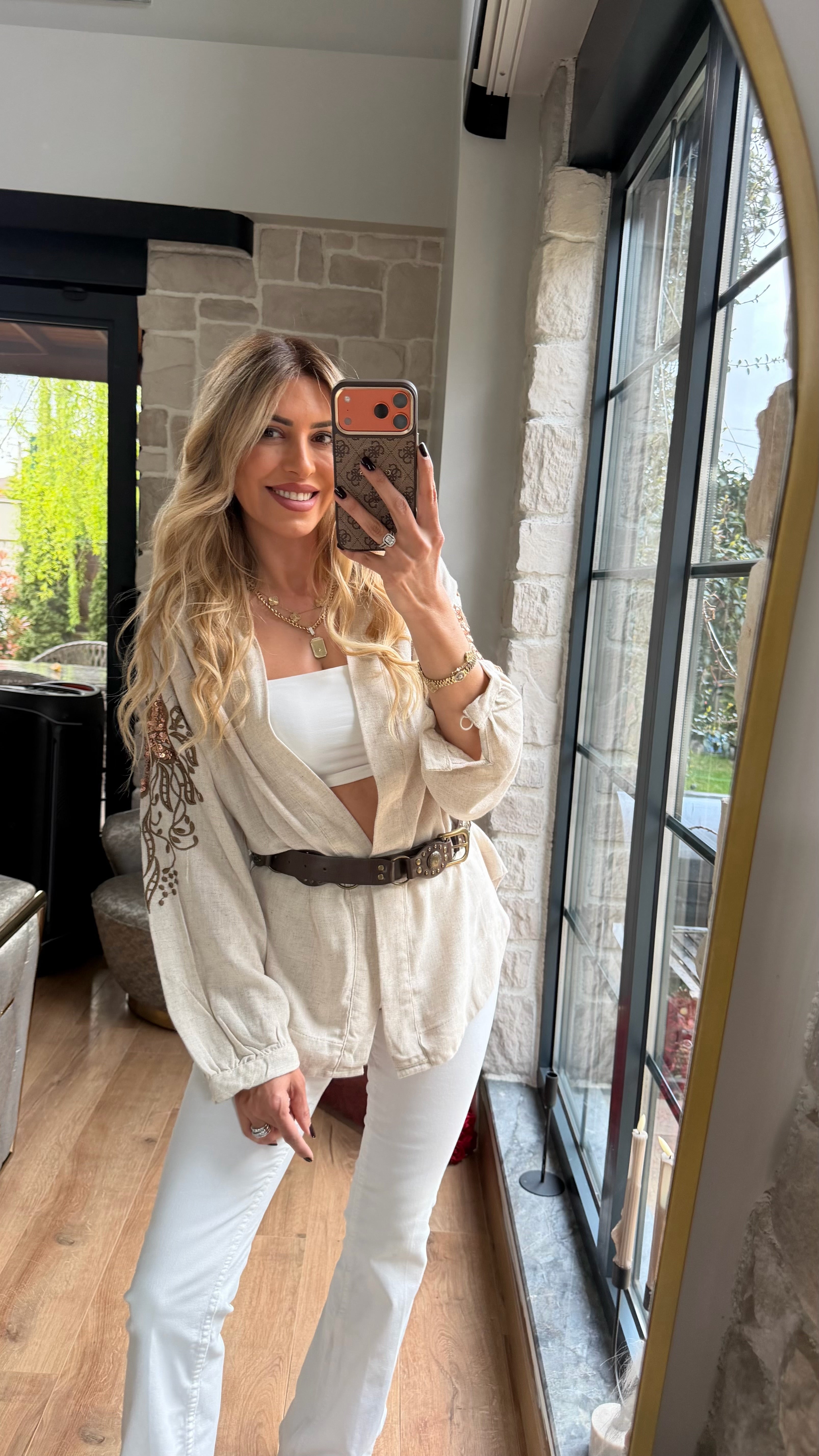 Nakış Detaylı İthal Tasarım Kimona Bej