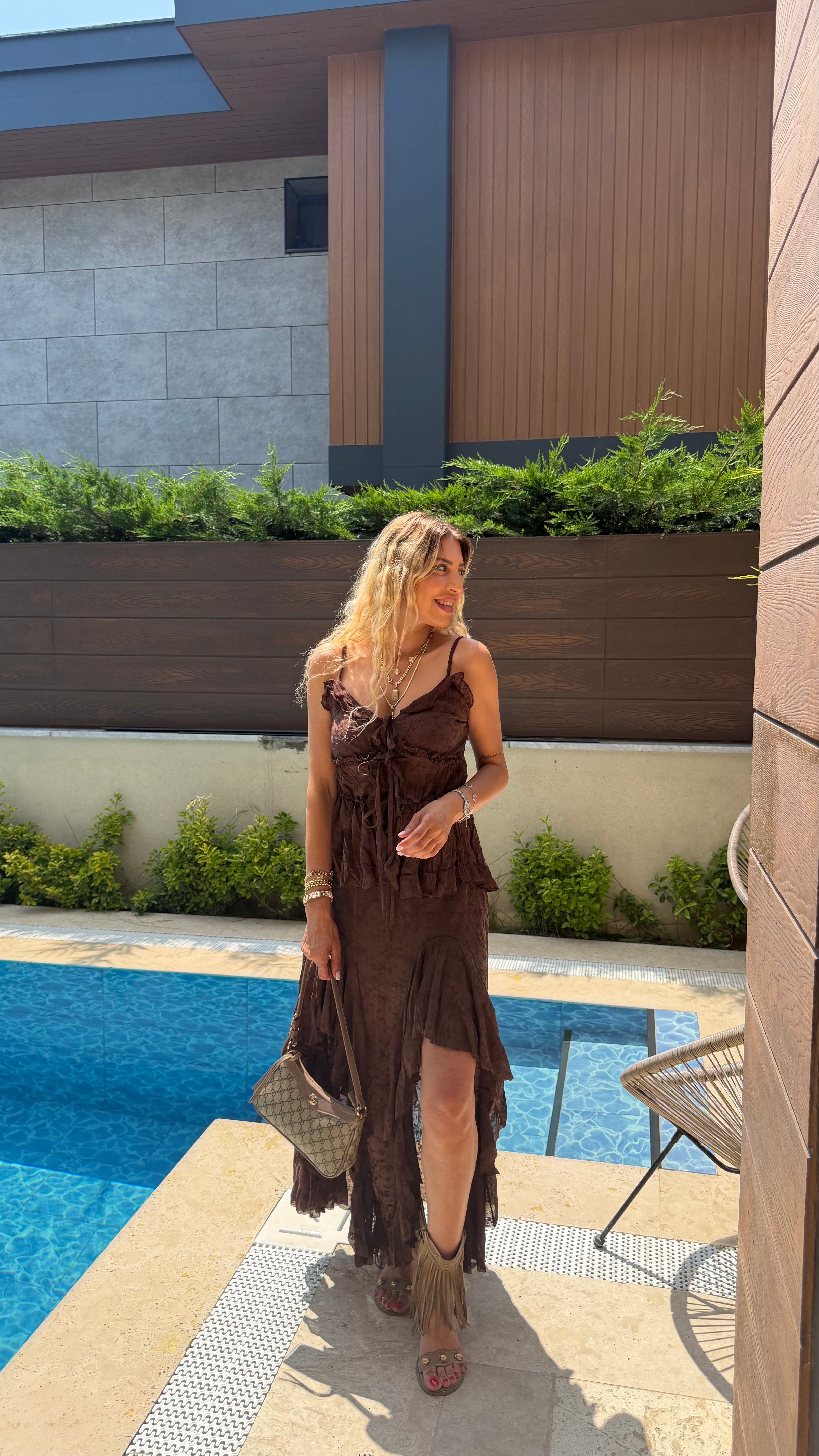 Angelica Fırfır Detaylı İkili Takım Acı Kahve