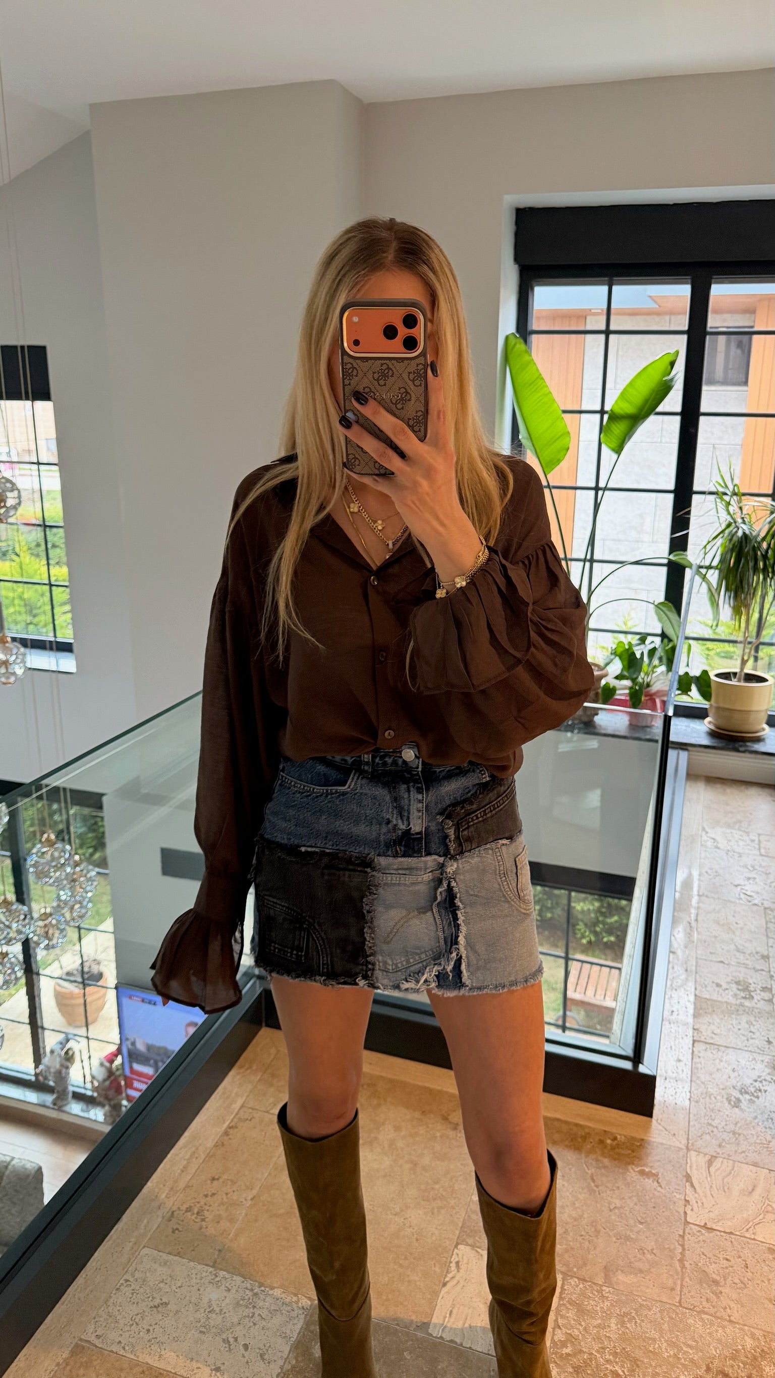 Kol Büzgülü Gömlek Kahverengi