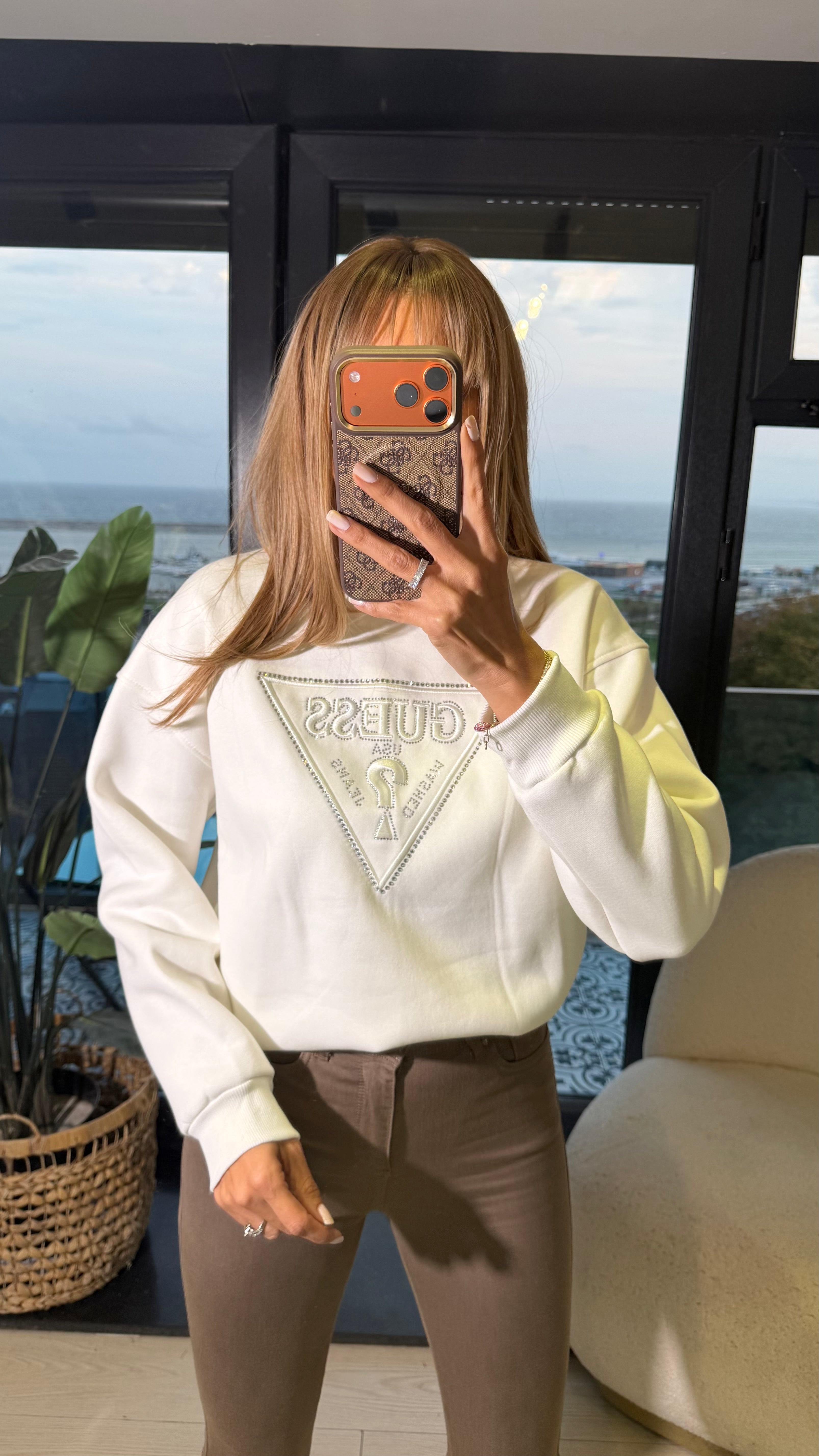 Marka Baskılı Şardonlu Sweatshirt Beyaz