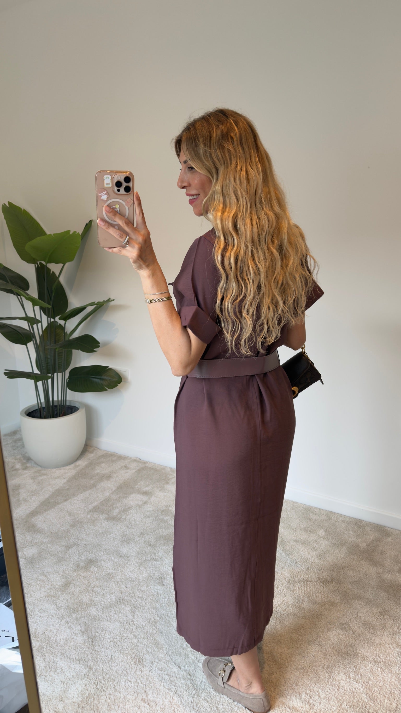 Tencel Kemerli Elbise Bordo
