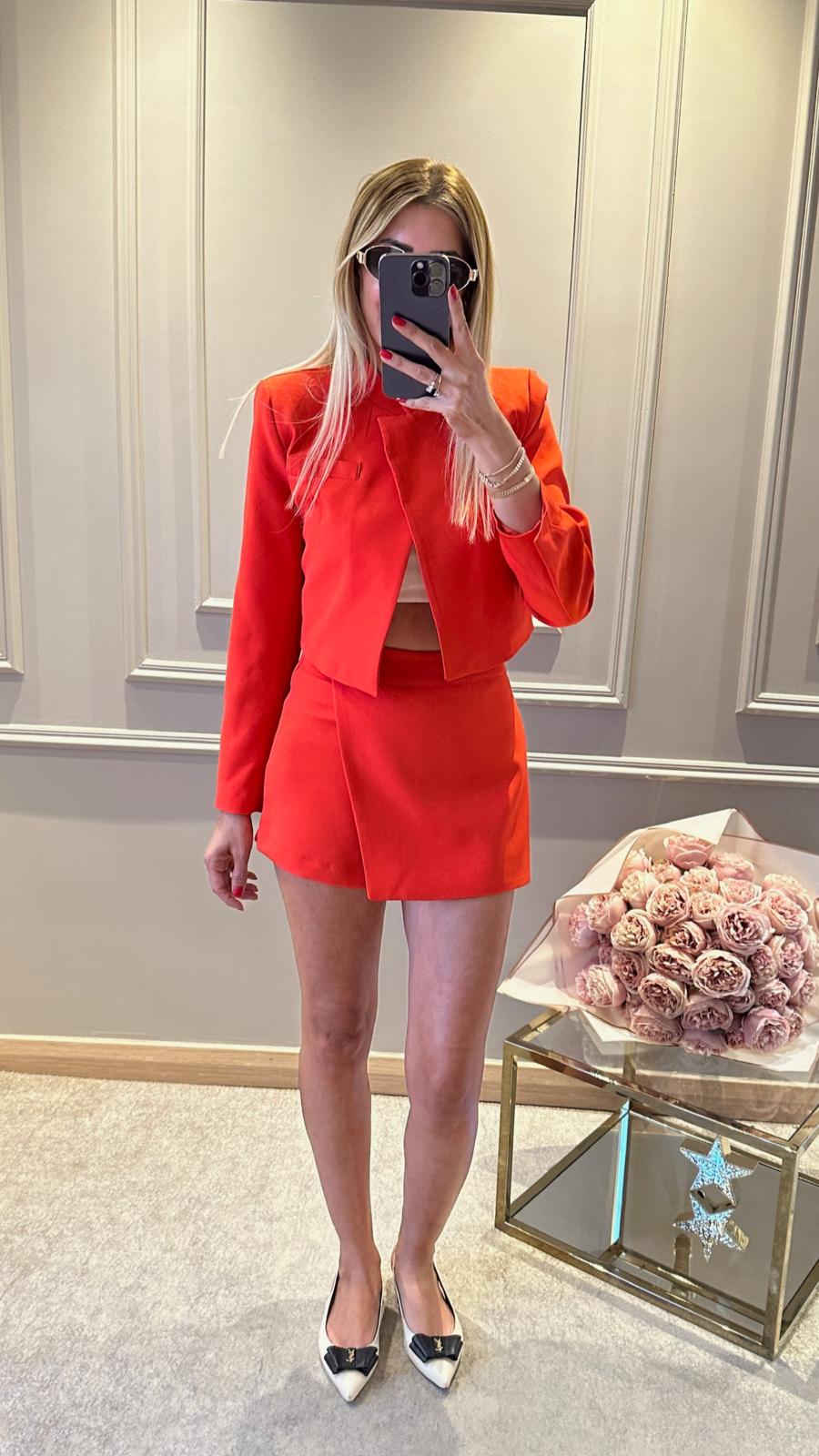 Crop Ceket Etek Takım