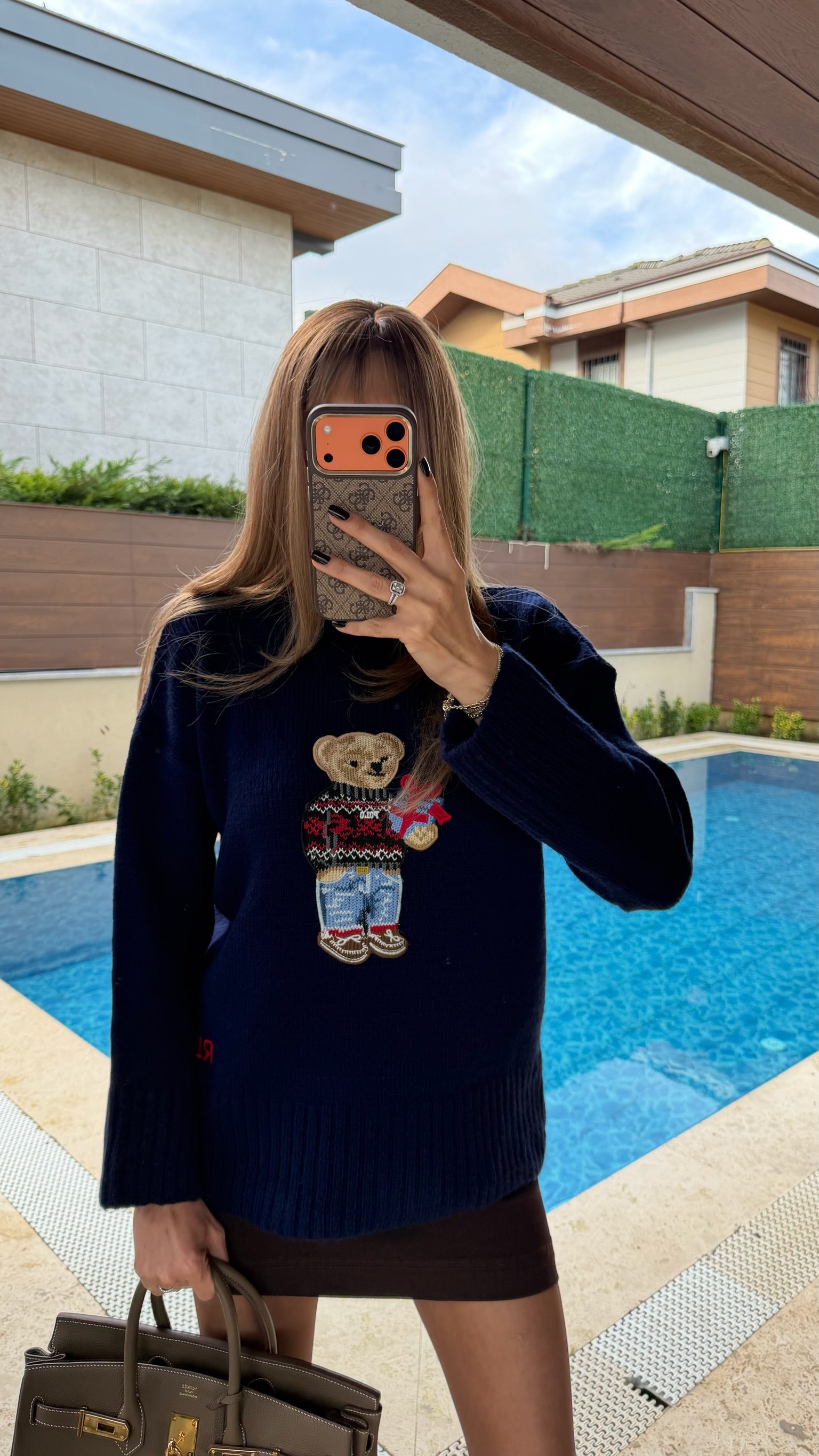 Yumuşak Dokulu Teddy İşlemeli Lacivert Kazak