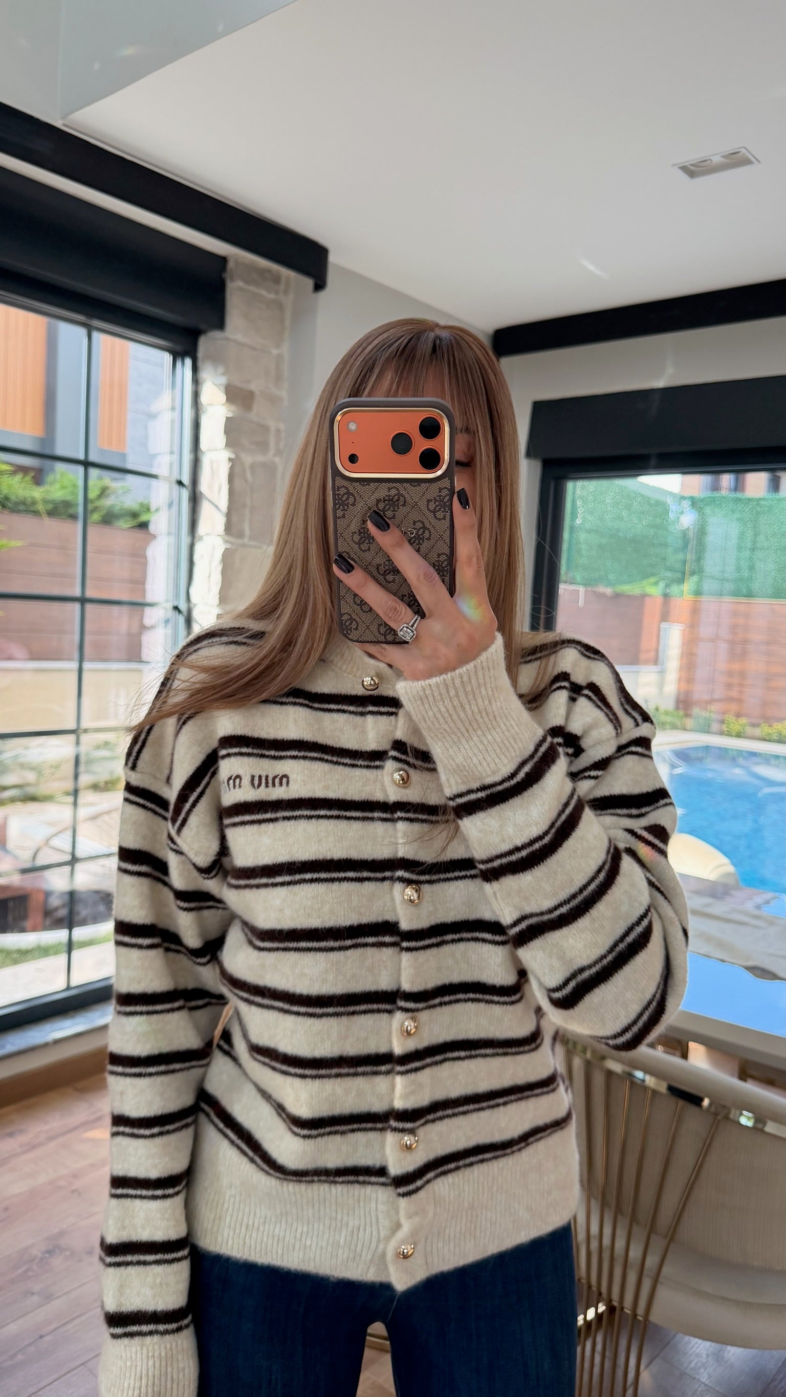 MM Yumoş Gold Düğmeli Şeritli Hırka Ekru